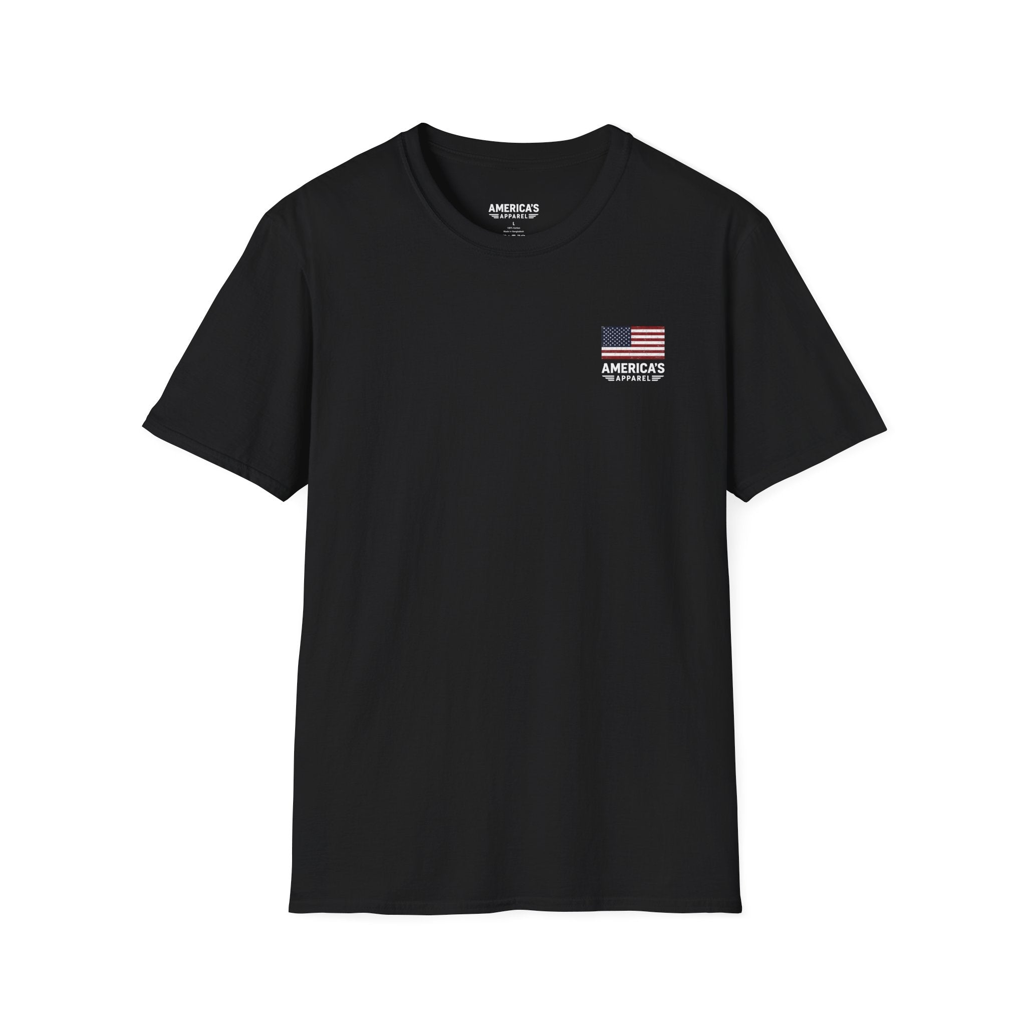 American Flag Pocket T-Shirt — "America's" Small Logo Patriotic Tee Printify