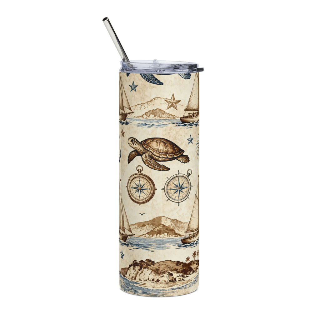 20oz Stainless Steel Tumbler — Nautical Turtles, Sailboats & Lighthouses Printify