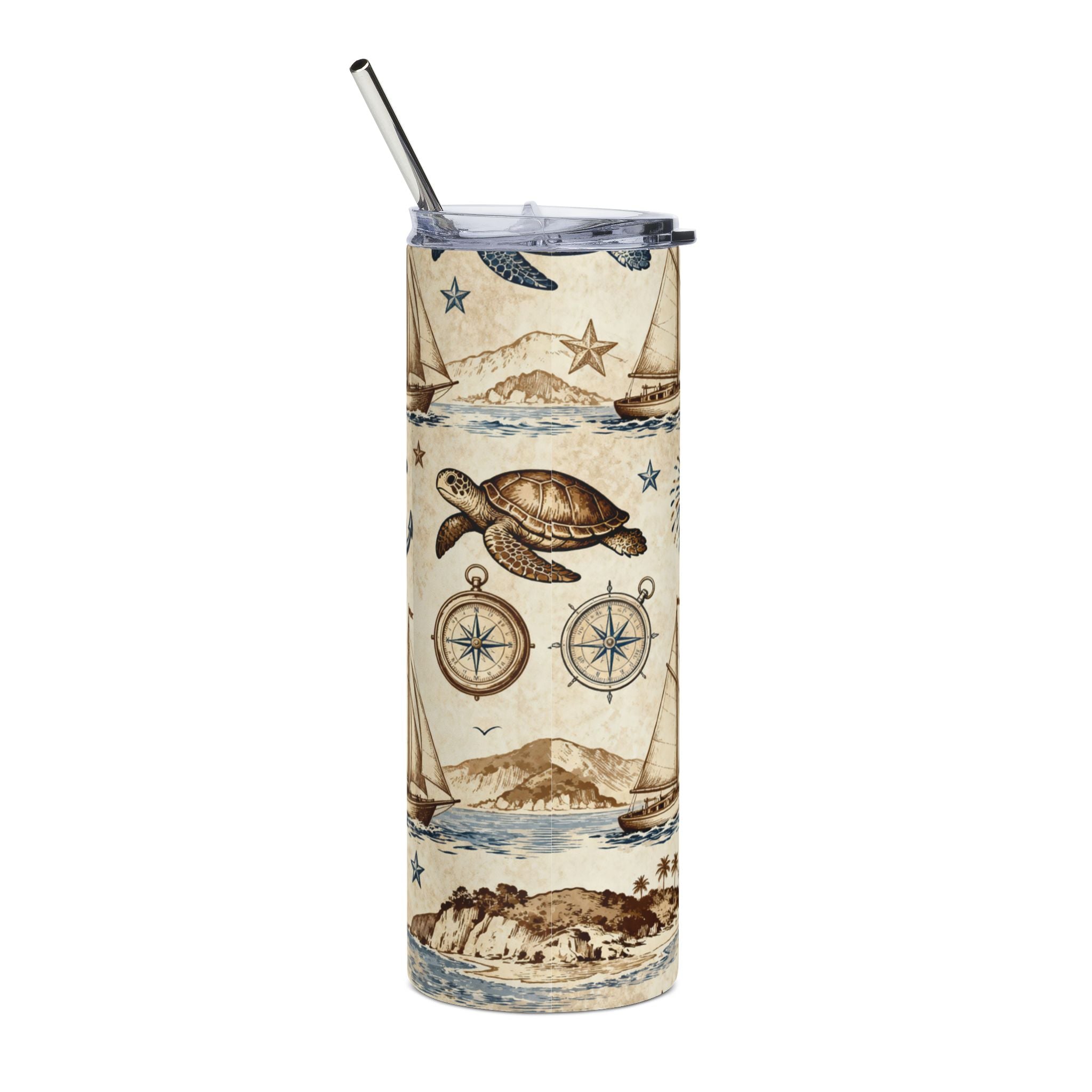 20oz Stainless Steel Tumbler — Nautical Turtles, Sailboats & Lighthouses Printify