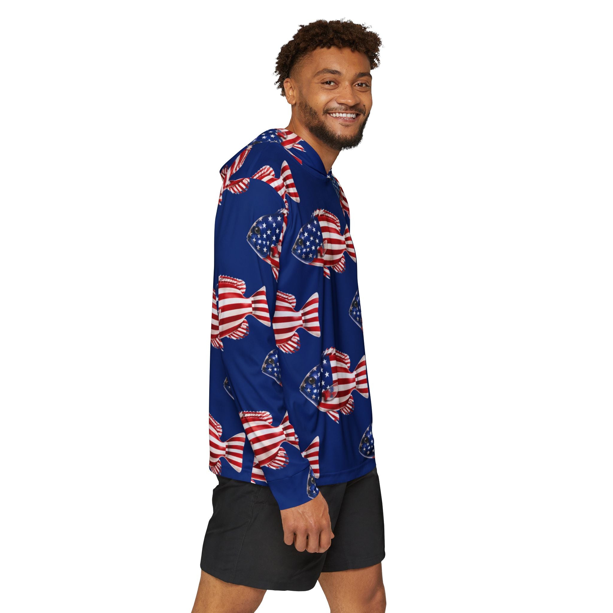 Stars & Stripes Bluegill Performance Hoodie – Patriotic Fishing Hooded Shirt Printify