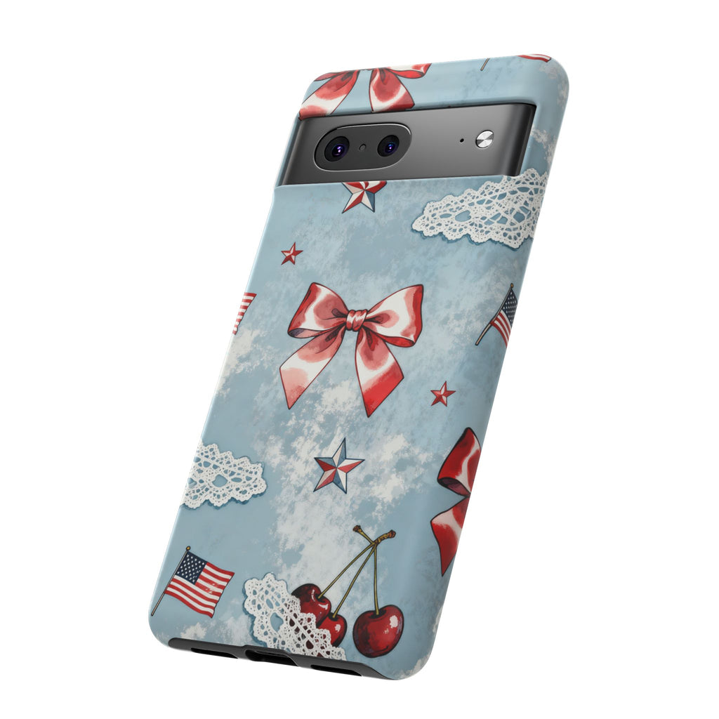 Americana Coquette Cherry Bow Phone Case Printify