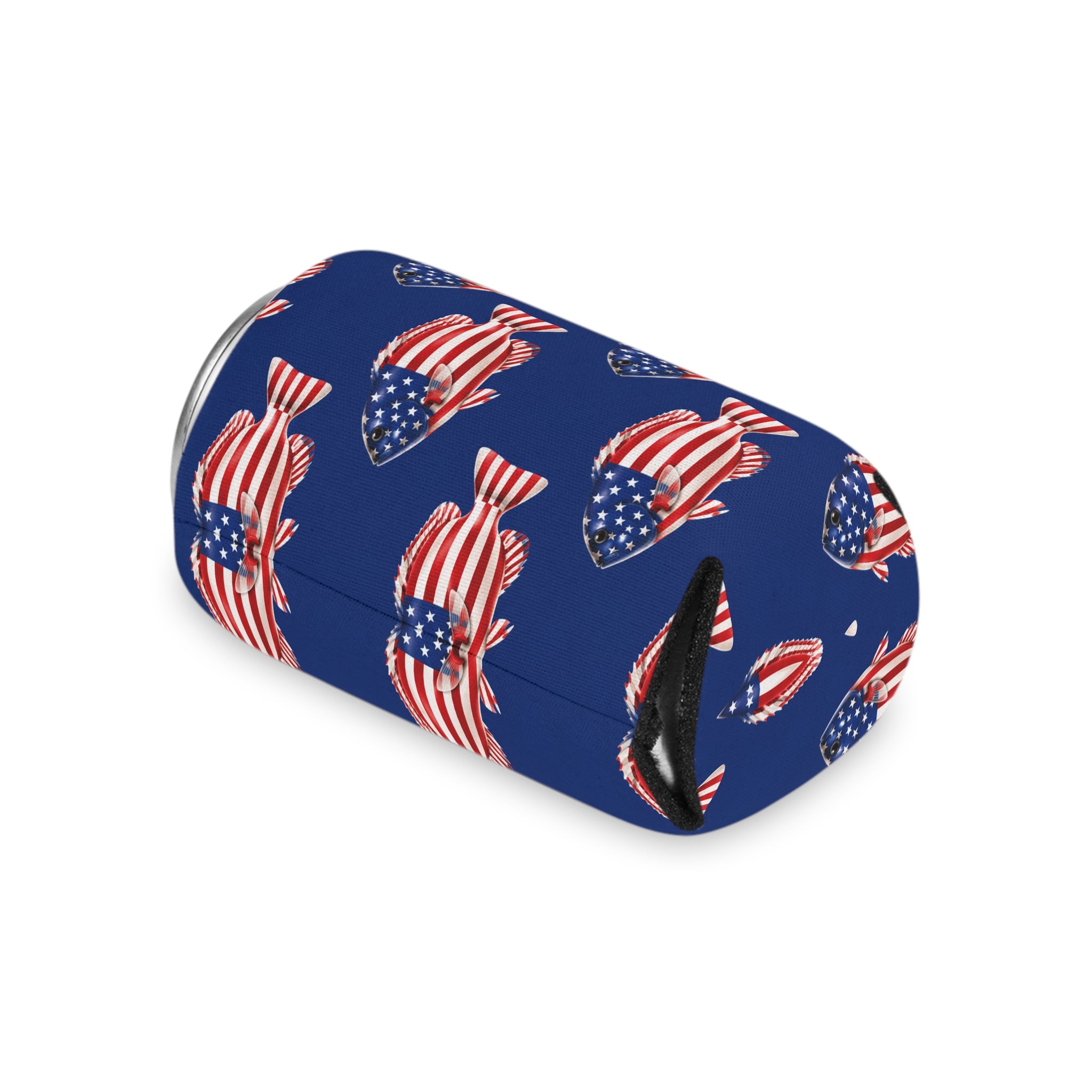 American Flag Fish Can Cooler — Patriotic Beverage Koozie Printify