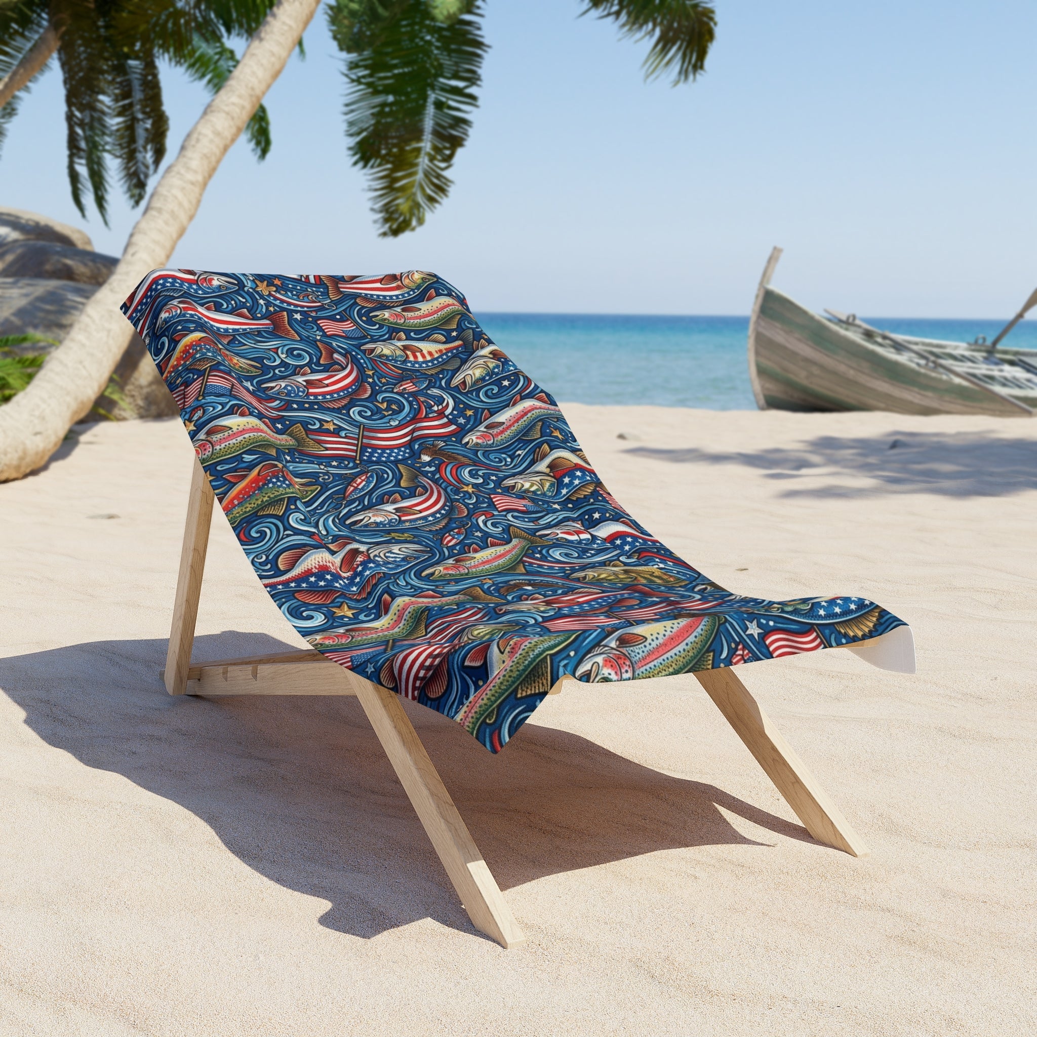 American Bass Beach Towel — Patriotic Fishing Print Printify