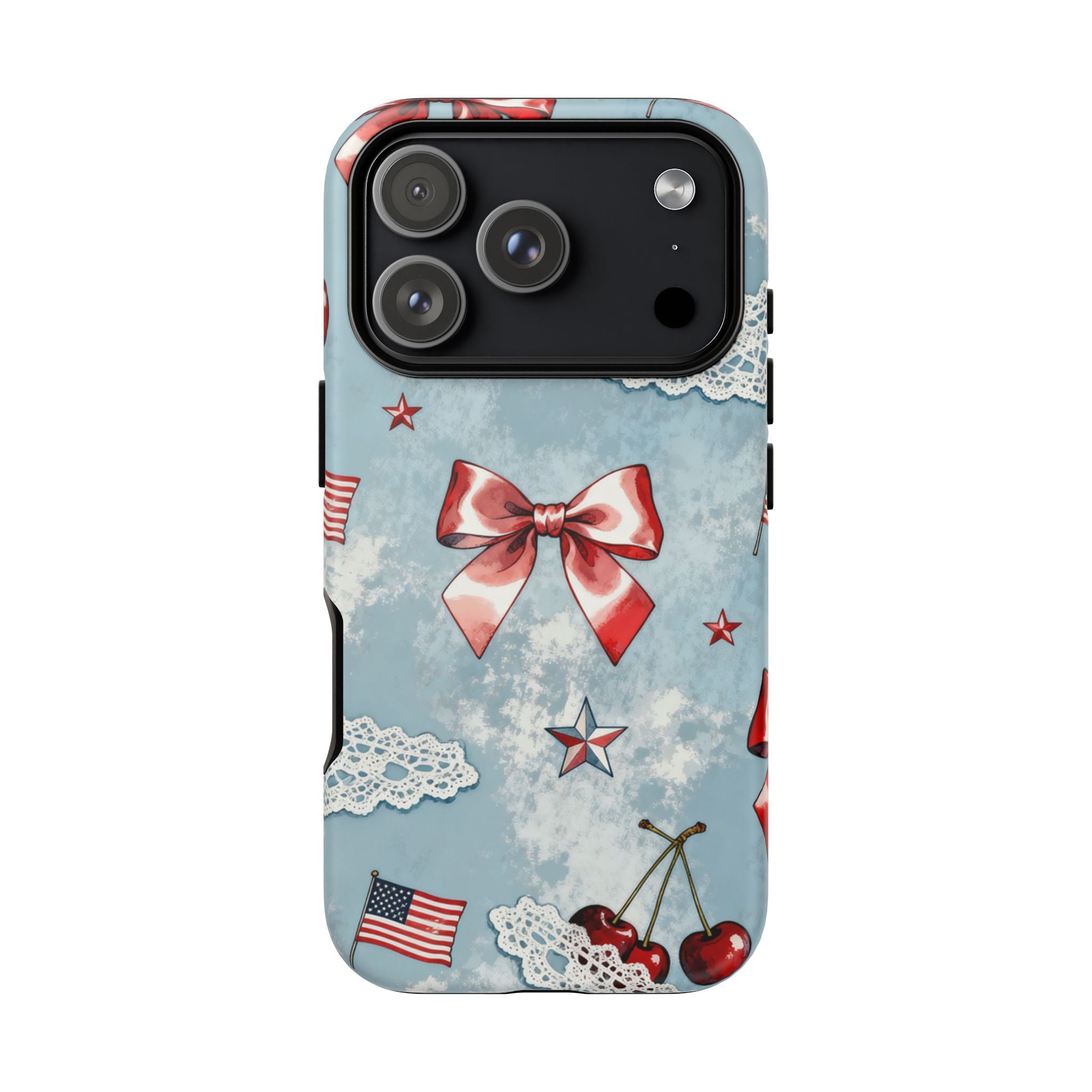 Americana Coquette Cherry Bow Phone Case Printify
