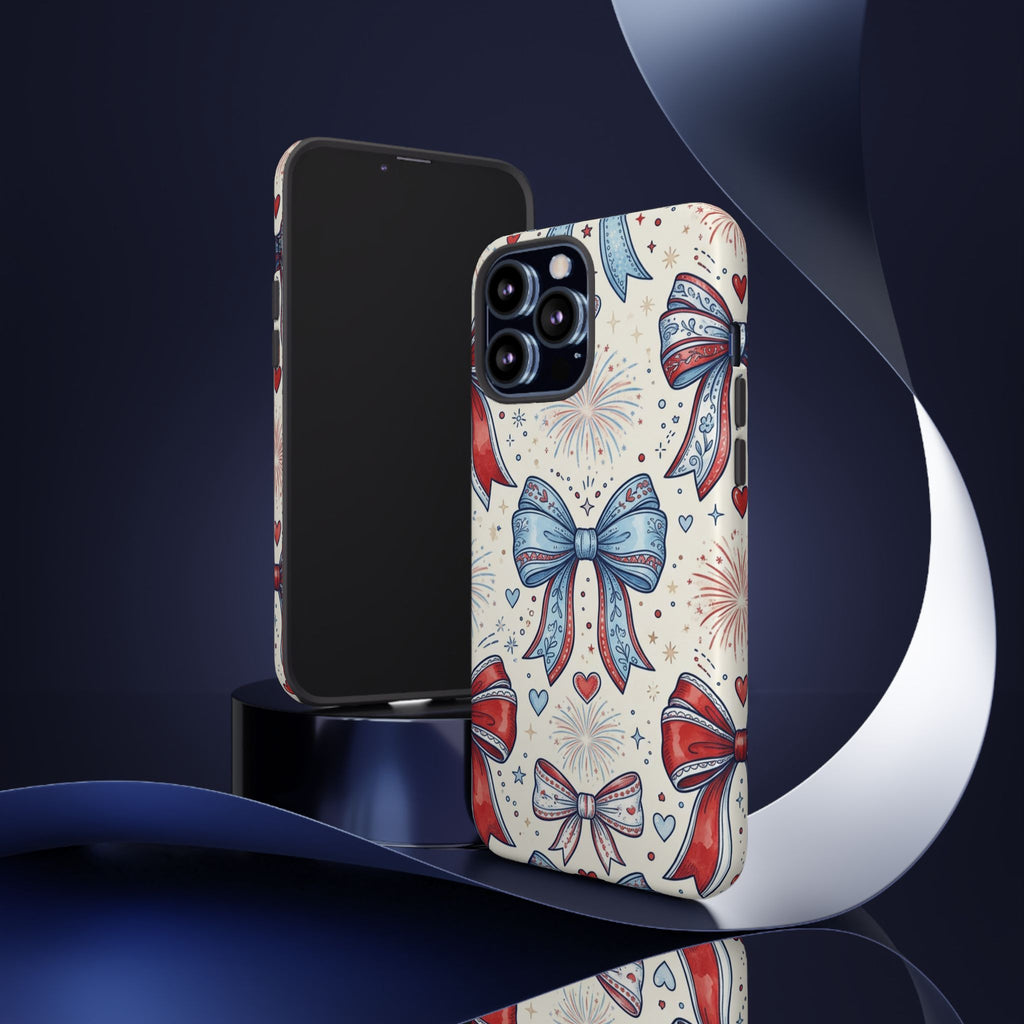 Patriotic Coquette Bows Phone Case – Americana Ribbon & Fireworks Design Printify