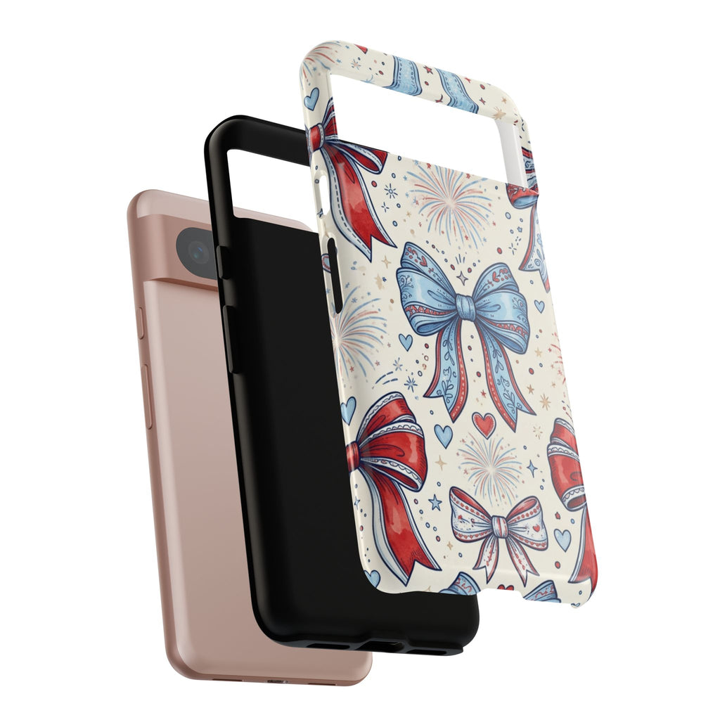 Patriotic Coquette Bows Phone Case – Americana Ribbon & Fireworks Design Printify