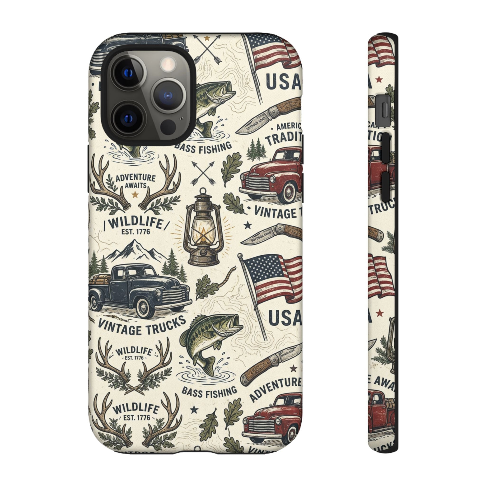 Patriotic Outdoors Phone Case – Bass Fishing & Vintage Americana Case Printify