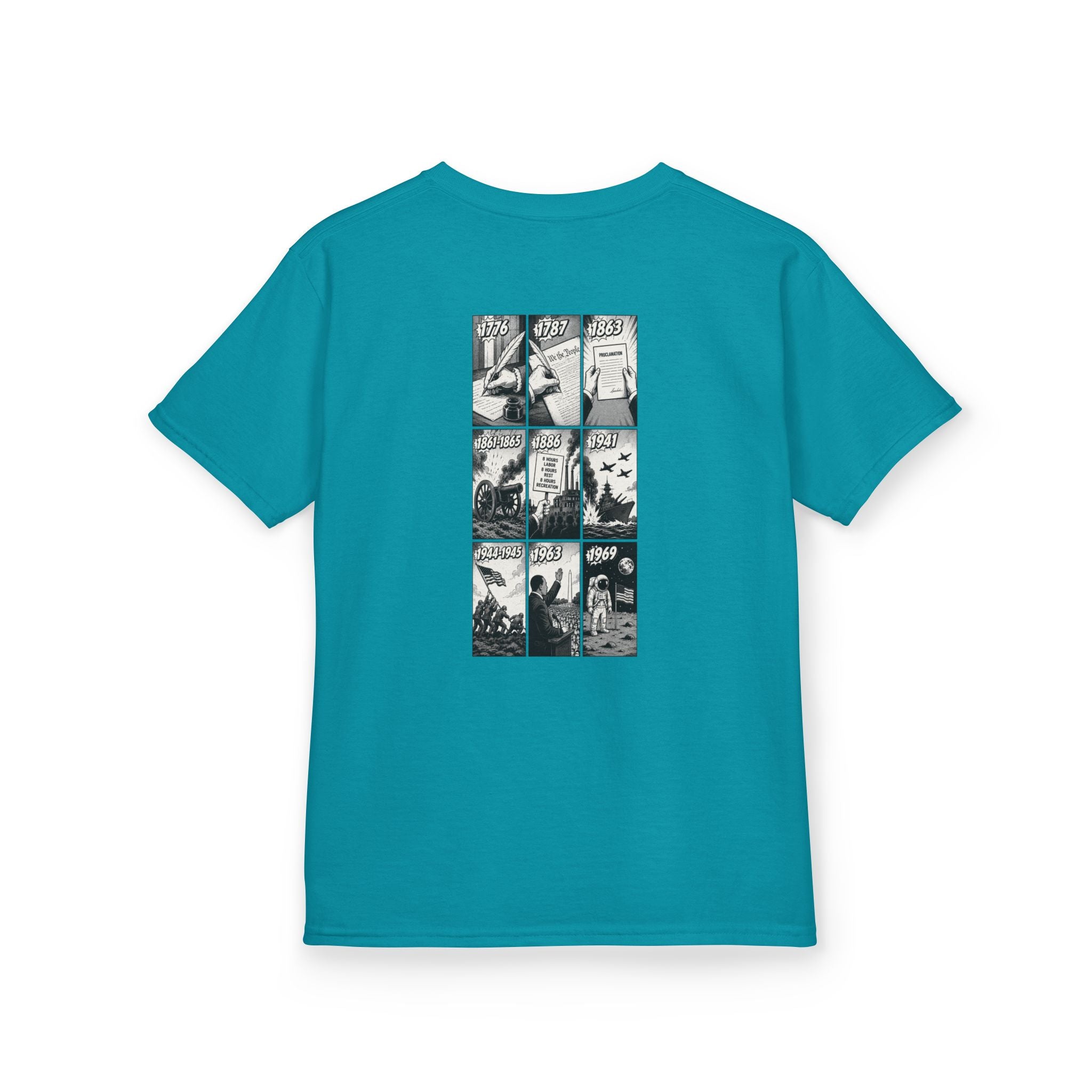 America Comic Book History Kids Tee Printify