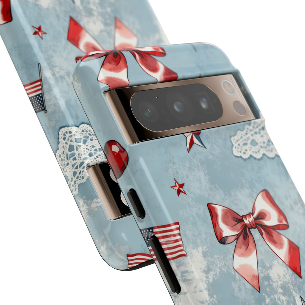 Americana Coquette Cherry Bow Phone Case Printify