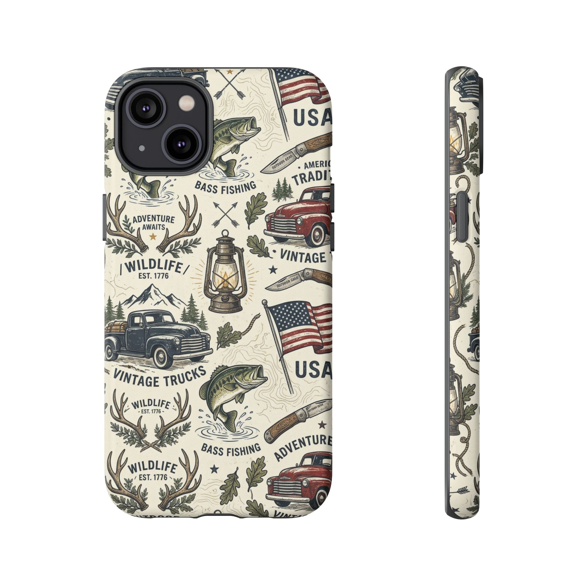 Patriotic Outdoors Phone Case – Bass Fishing & Vintage Americana Case Printify