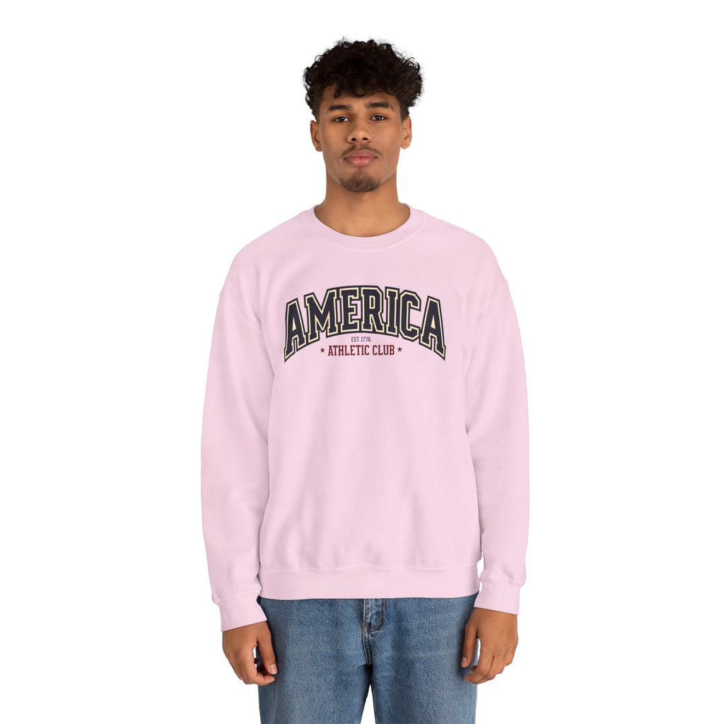 America Athletic Club Crewneck Sweatshirt – Vintage Collegiate Americana Pullover Printify