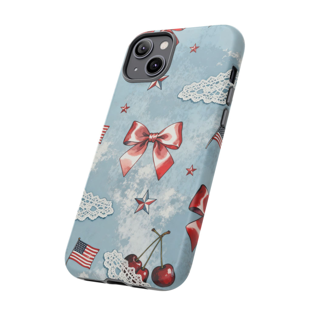 Americana Coquette Cherry Bow Phone Case Printify