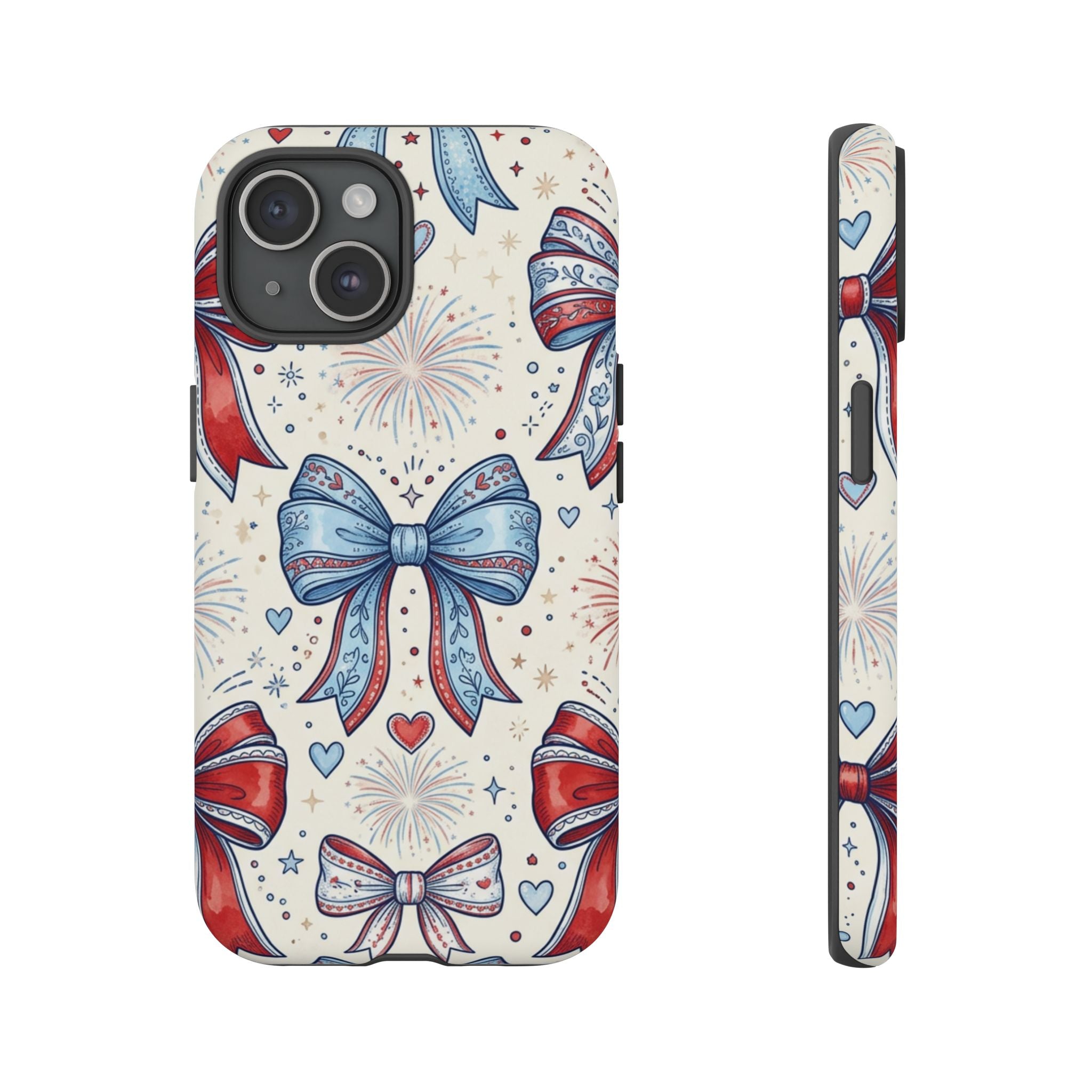Patriotic Coquette Bows Phone Case – Americana Ribbon & Fireworks Design Printify
