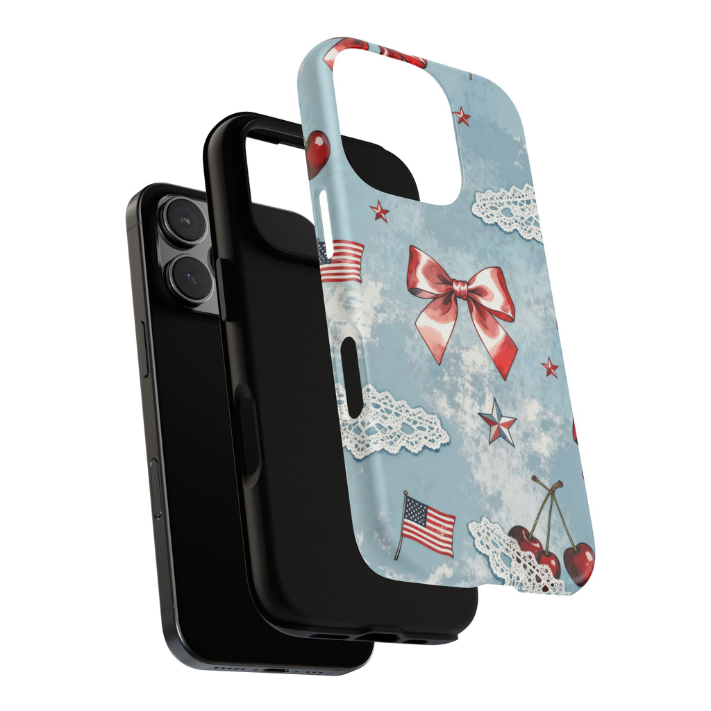Americana Coquette Cherry Bow Phone Case Printify