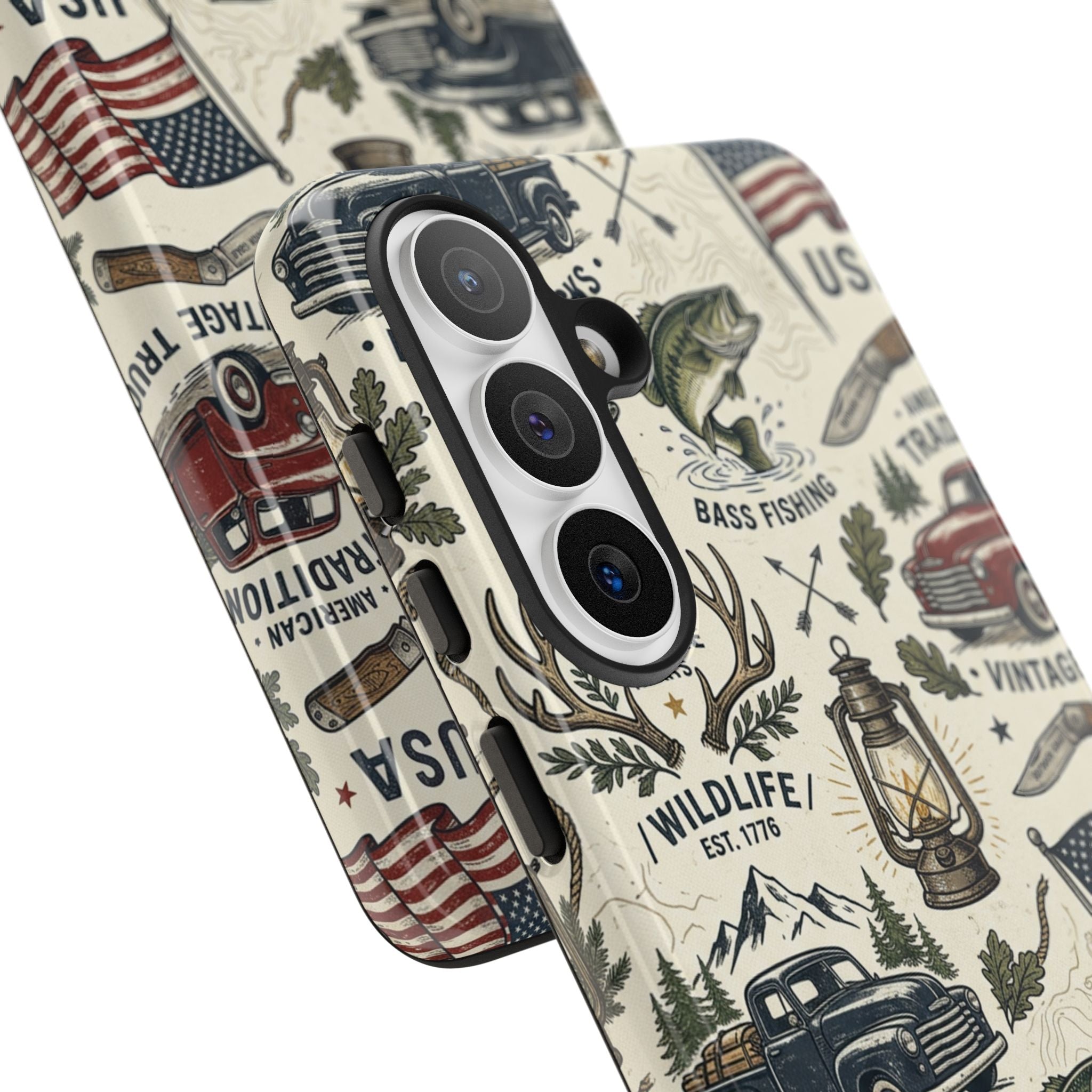 Patriotic Outdoors Phone Case – Bass Fishing & Vintage Americana Case Printify