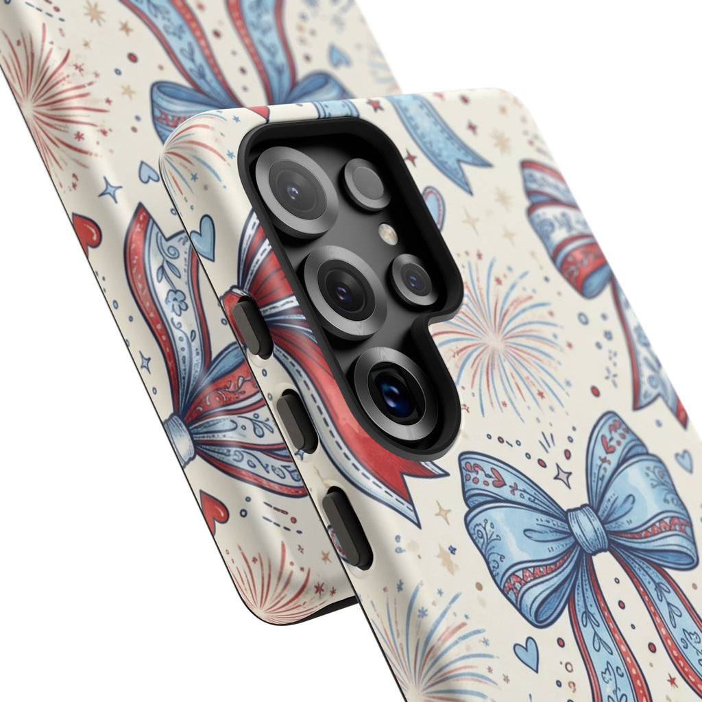 Patriotic Coquette Bows Phone Case – Americana Ribbon & Fireworks Design Printify