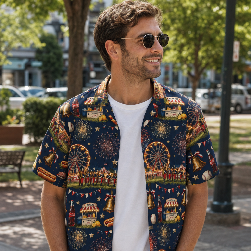 4th of July Men's Hawaiian Shirt – Patriotic Button-Up
