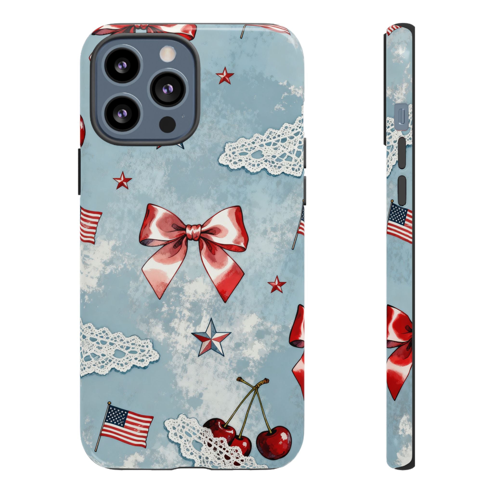 Americana Coquette Cherry Bow Phone Case Printify