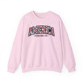 America Floral Varsity Crewneck Sweatshirt – Vintage Patriotic Pullover Printify