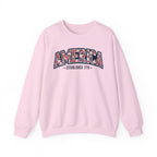 America Floral Varsity Crewneck Sweatshirt – Vintage Patriotic Pullover Printify
