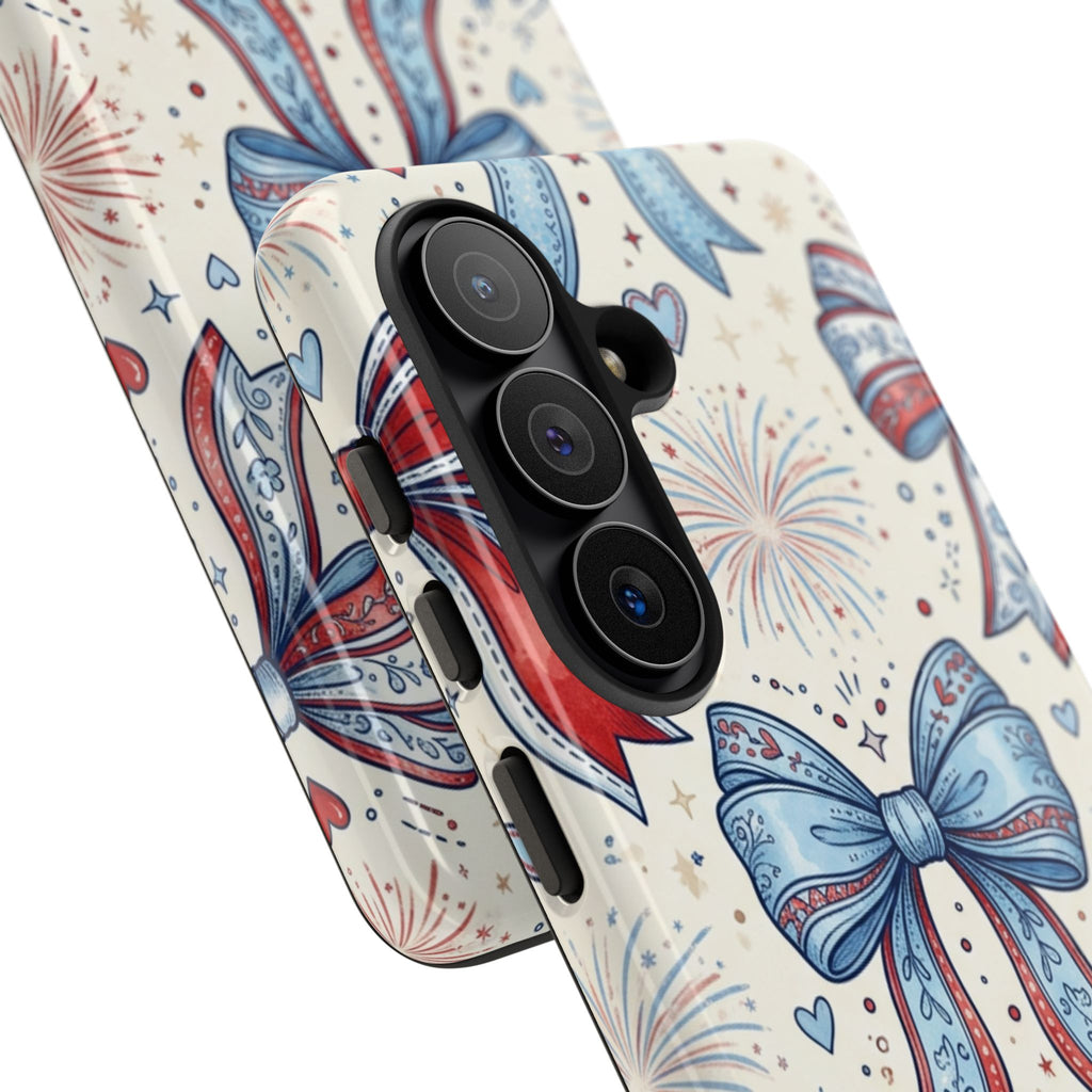 Patriotic Coquette Bows Phone Case – Americana Ribbon & Fireworks Design Printify