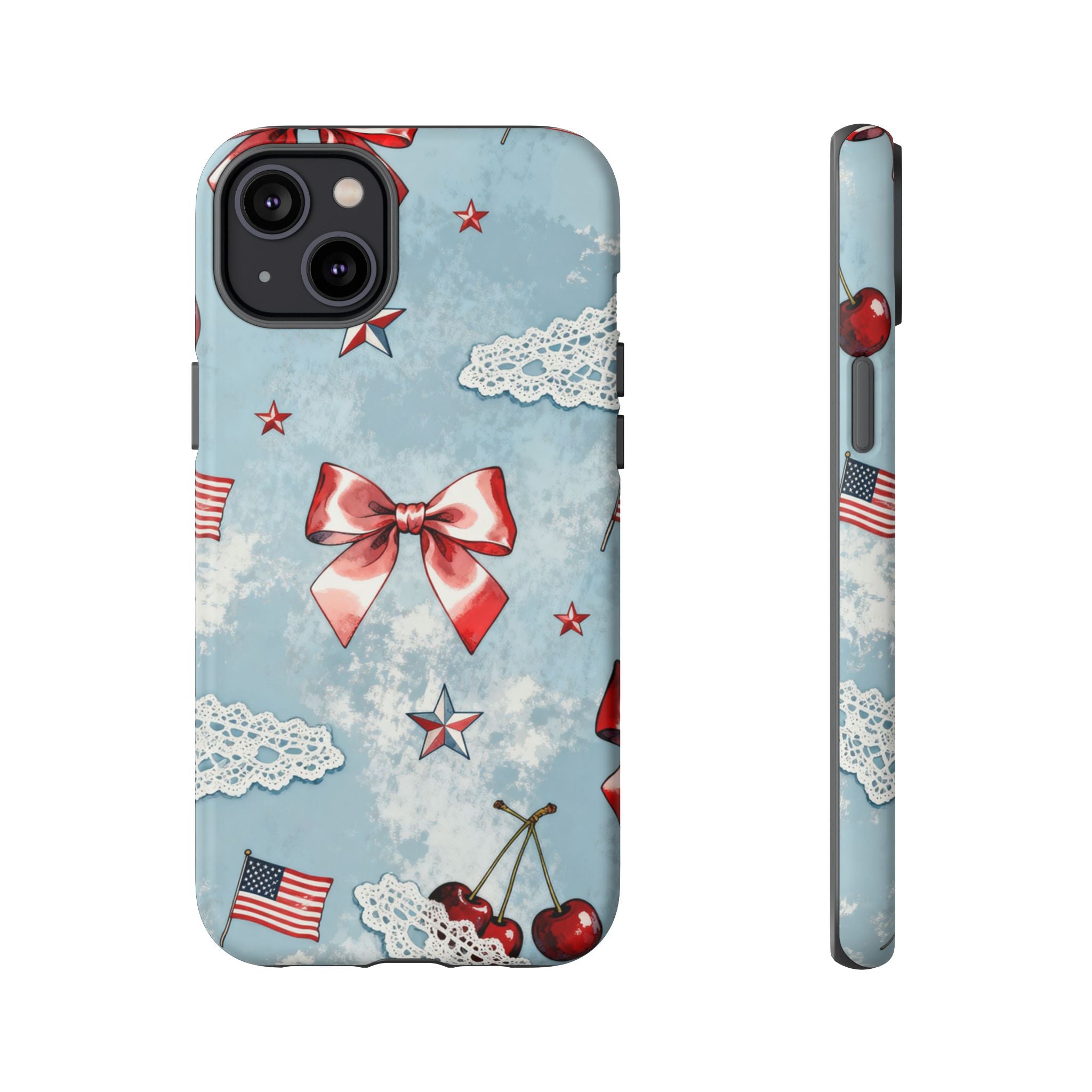 Americana Coquette Cherry Bow Phone Case Printify