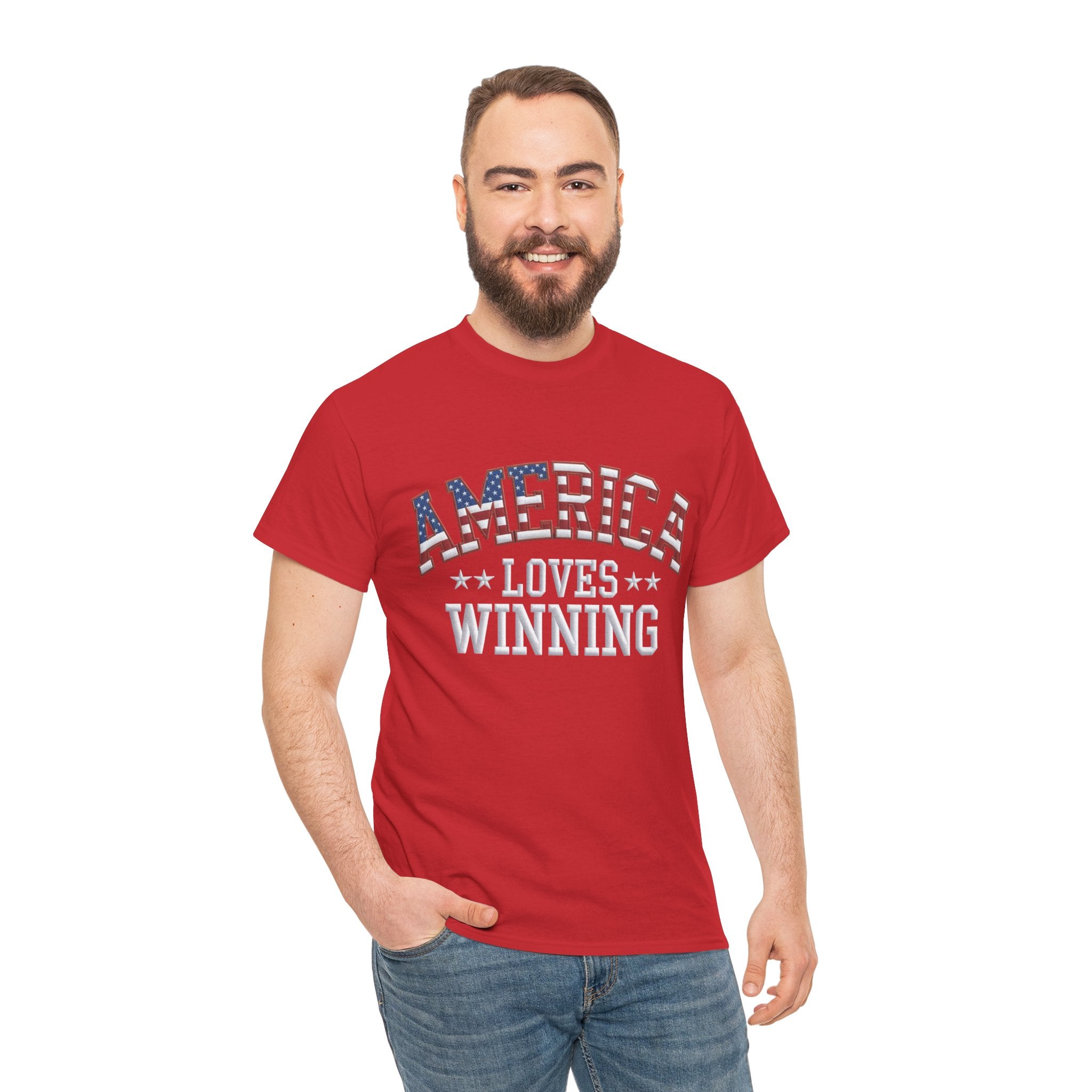 America Loves Winning! Patriotic Unisex Heavy Cotton T-Shirt – Gildan 5000 Classic Fit FIXED