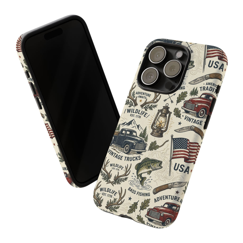 Patriotic Outdoors Phone Case – Bass Fishing & Vintage Americana Case Printify