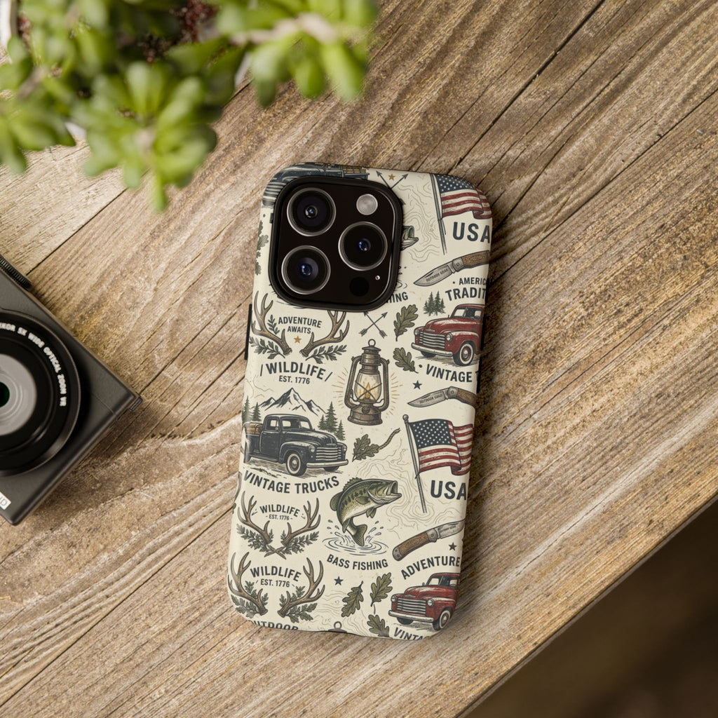 Patriotic Outdoors Phone Case – Bass Fishing & Vintage Americana Case Printify