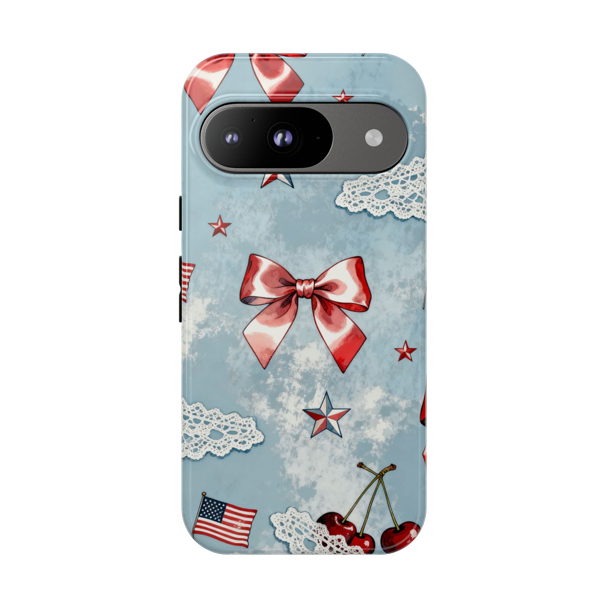 Americana Coquette Cherry Bow Phone Case Printify