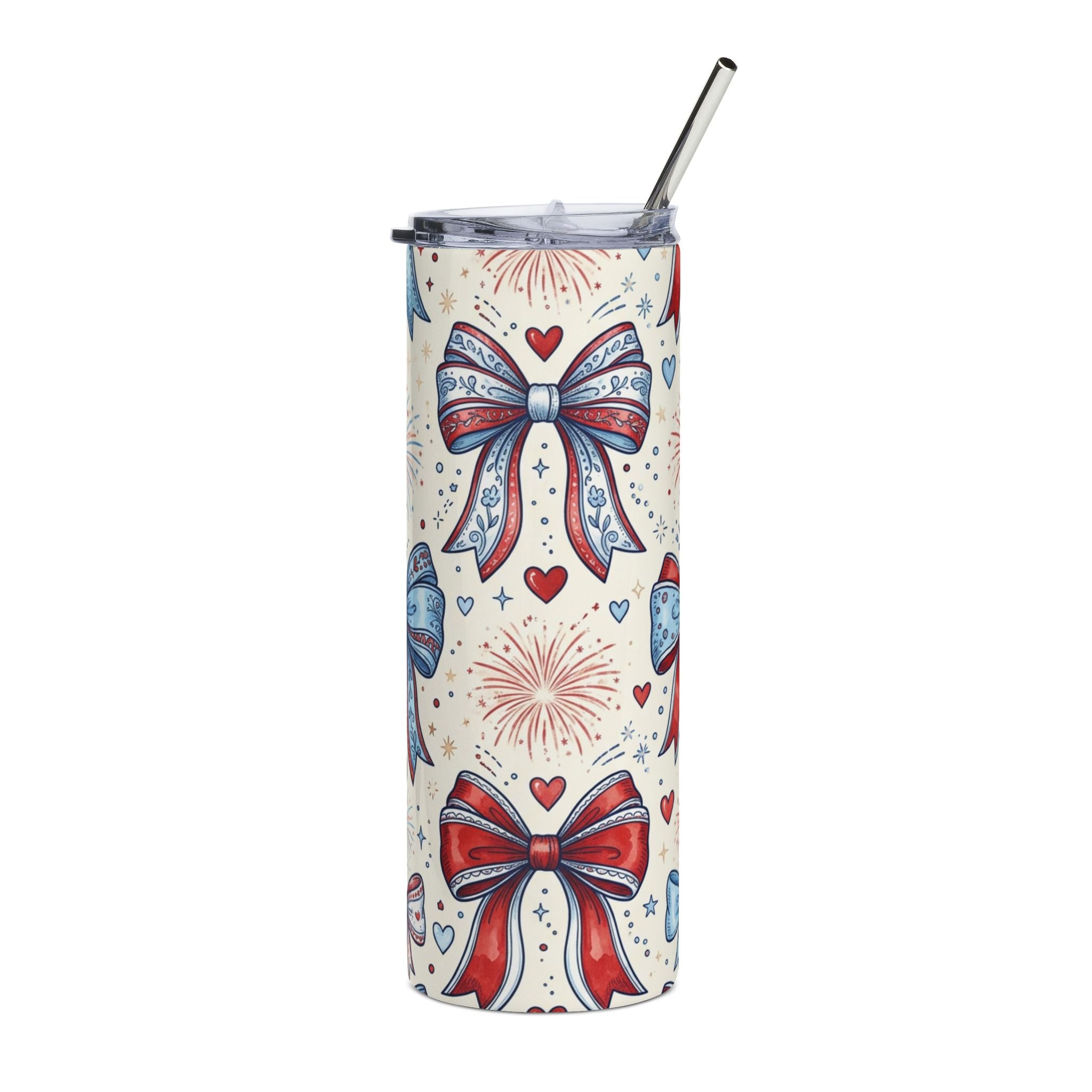 20oz Stainless Steel Tumbler — Bows, Fireworks & Hearts Design Printify