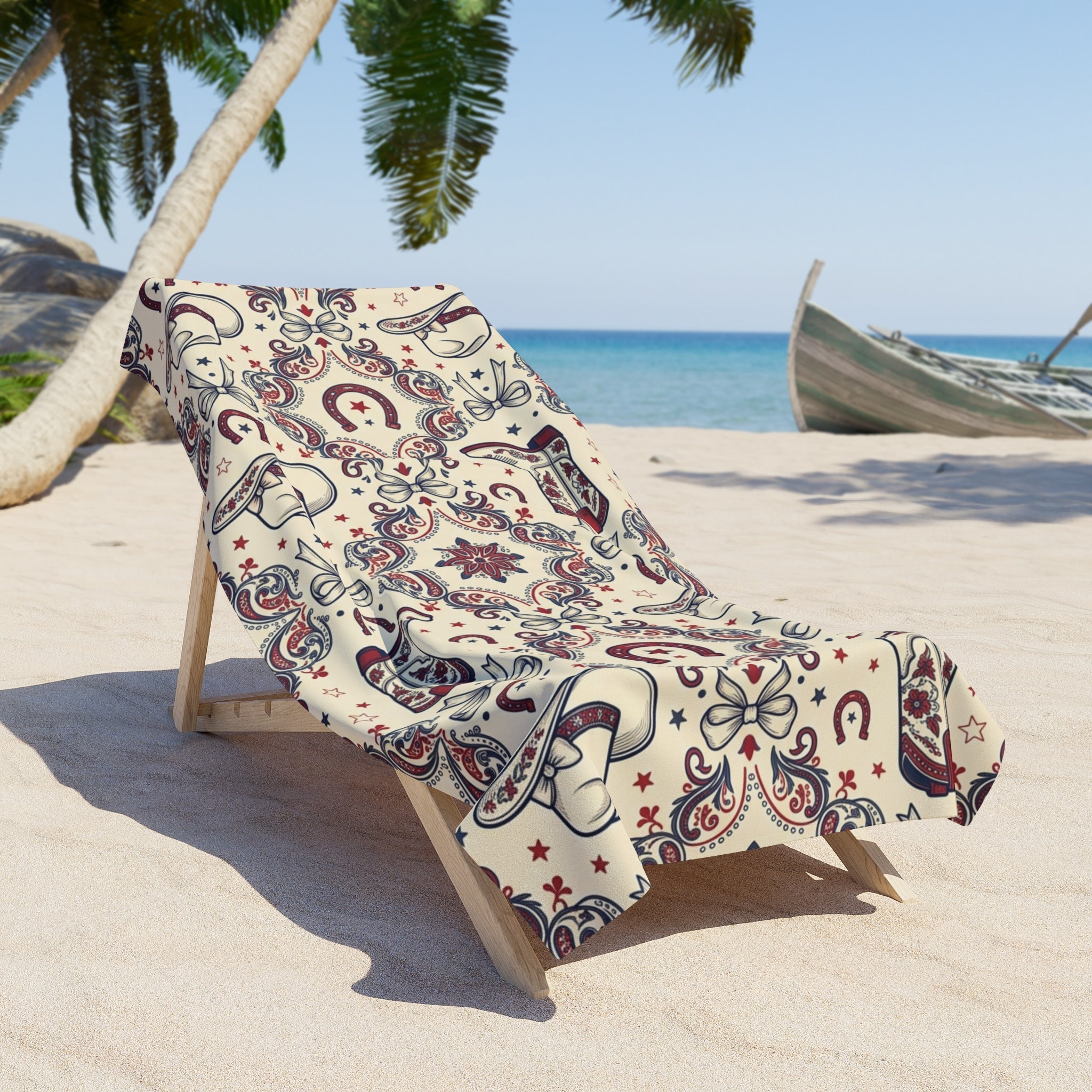 Cowgirl Americana Beach Towel — Western Flag Design Printify