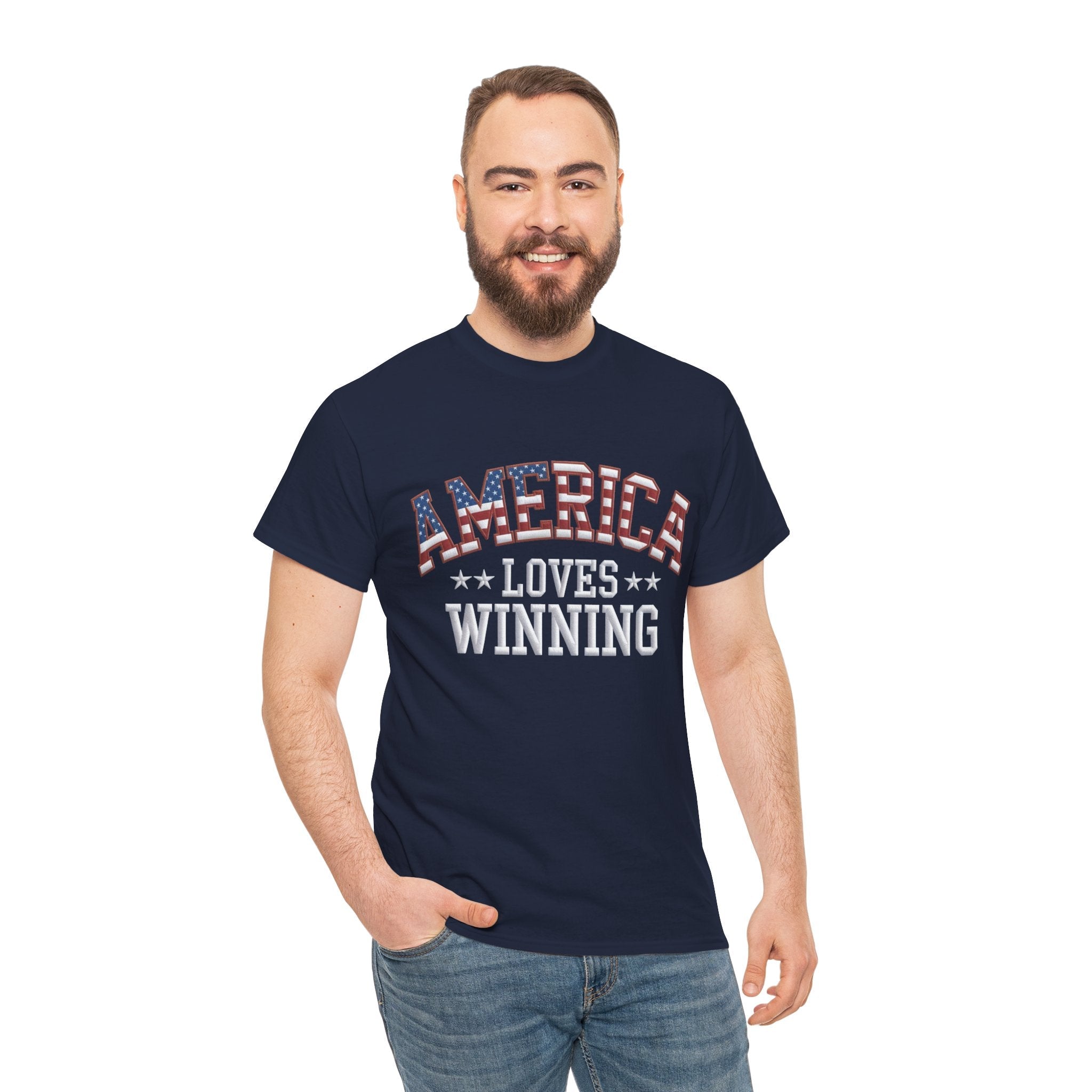 America Loves Winning! Patriotic Unisex Heavy Cotton T-Shirt Printify