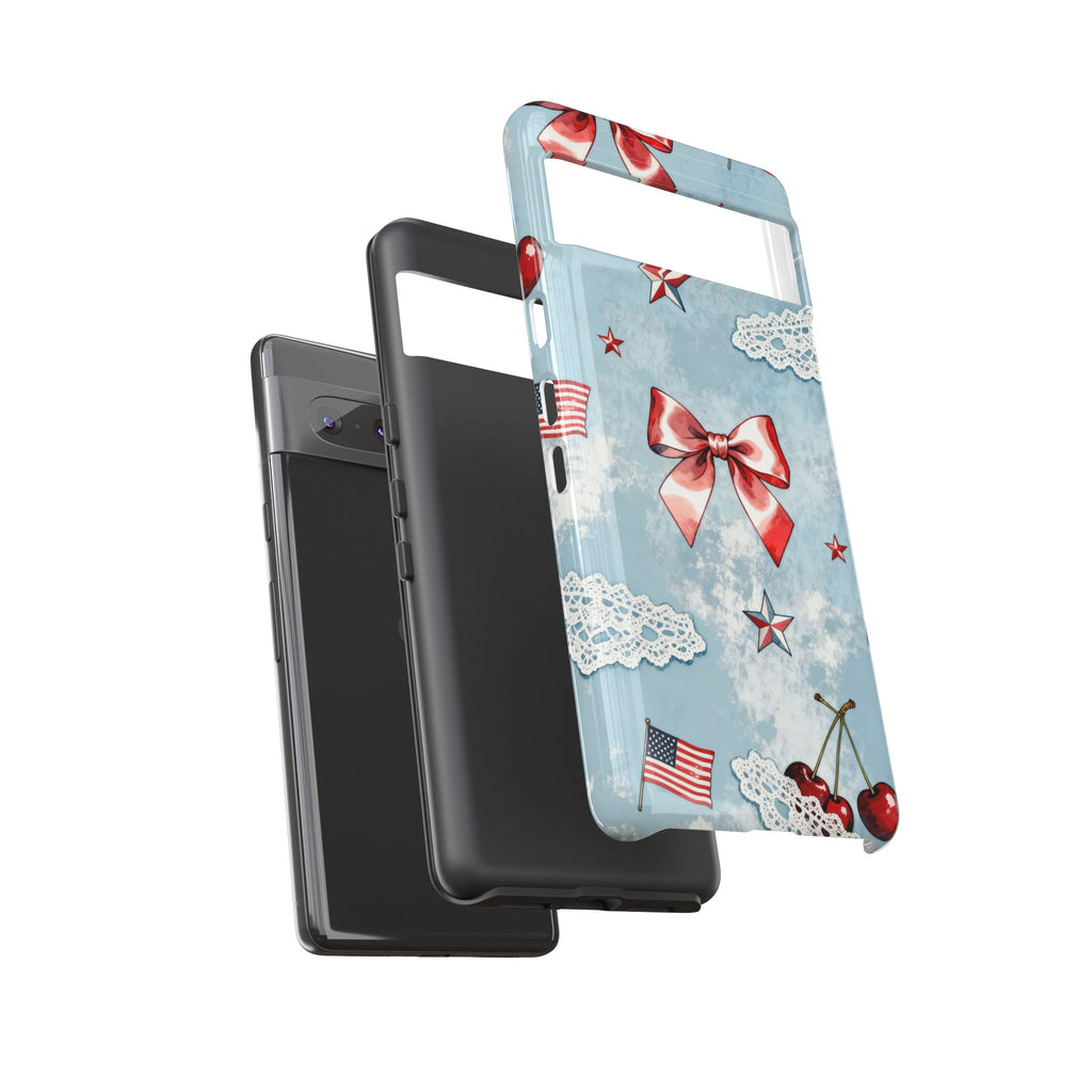 Americana Coquette Cherry Bow Phone Case Printify