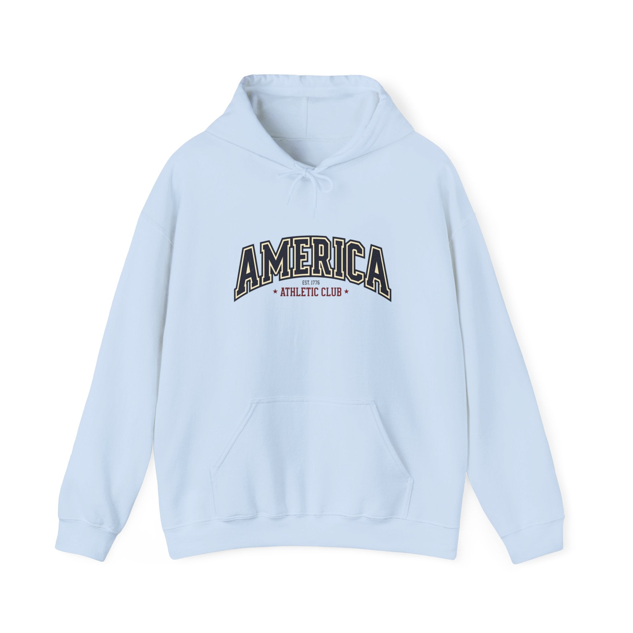 America Athletic Club Heavy Blend Hoodie – Vintage Collegiate Patriotic Sweatshirt Printify