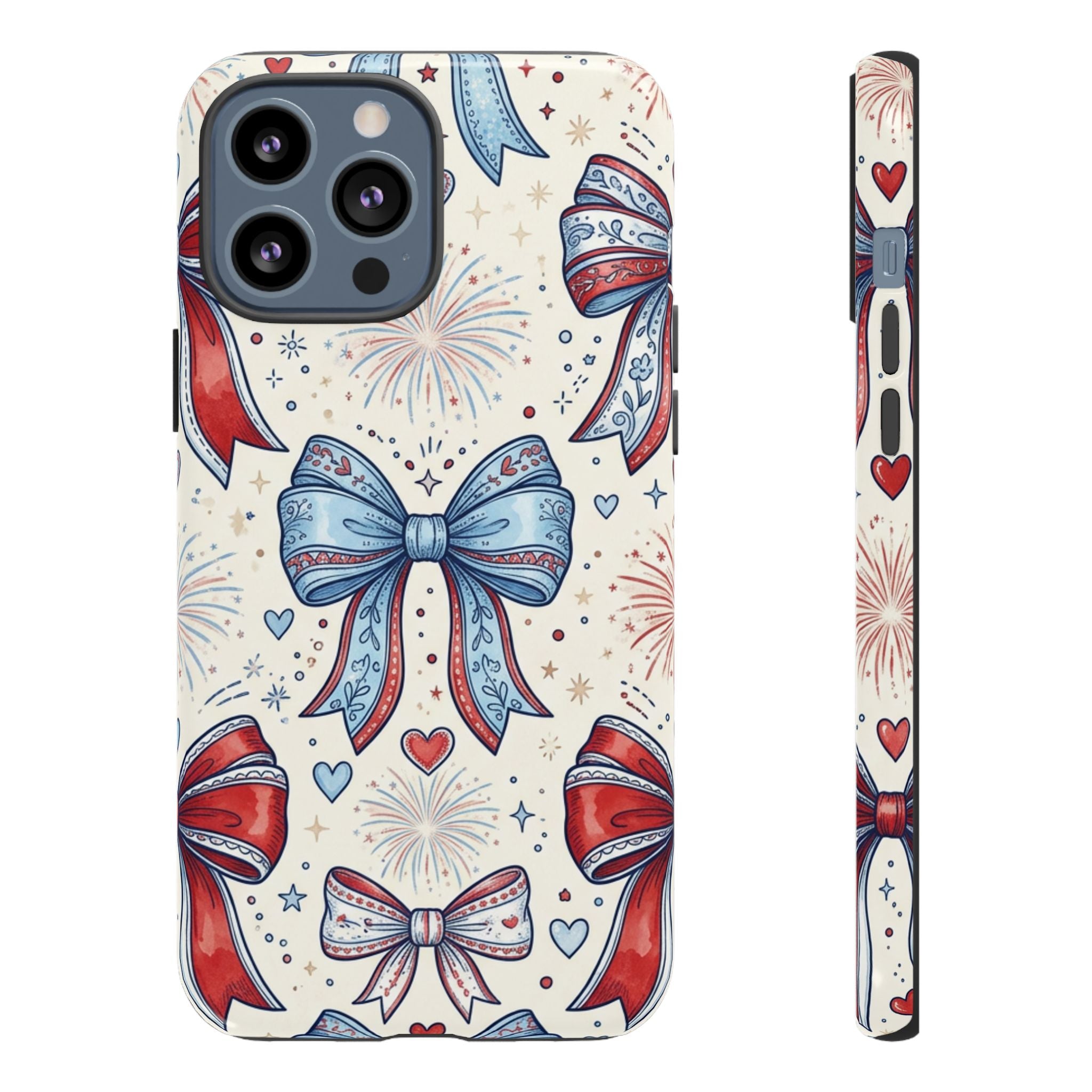 Patriotic Coquette Bows Phone Case – Americana Ribbon & Fireworks Design Printify