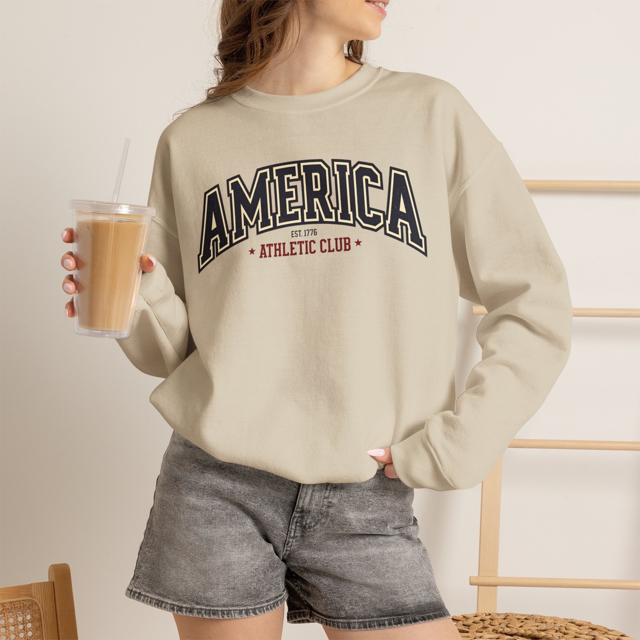 America Athletic Club Crewneck Sweatshirt – Vintage Collegiate Americana Pullover Printify