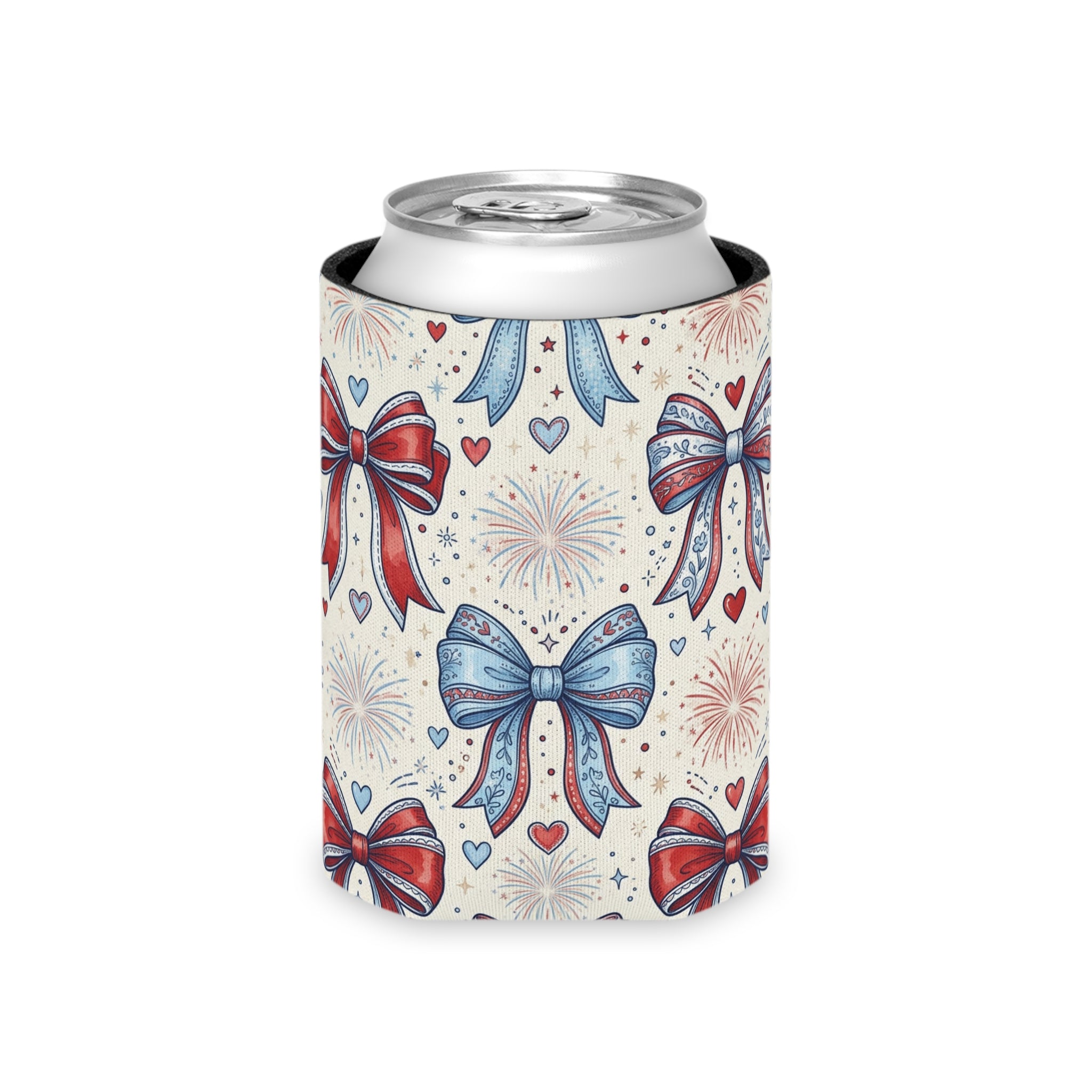 Americana Fireworks & Bows Can Cooler Printify
