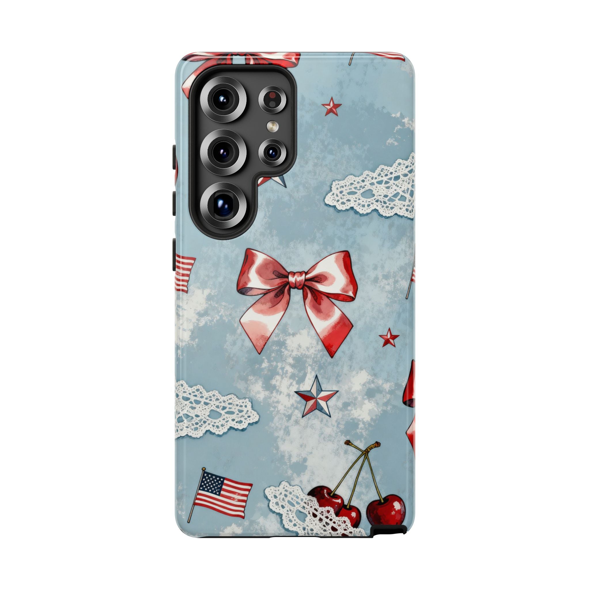 Americana Coquette Cherry Bow Phone Case Printify