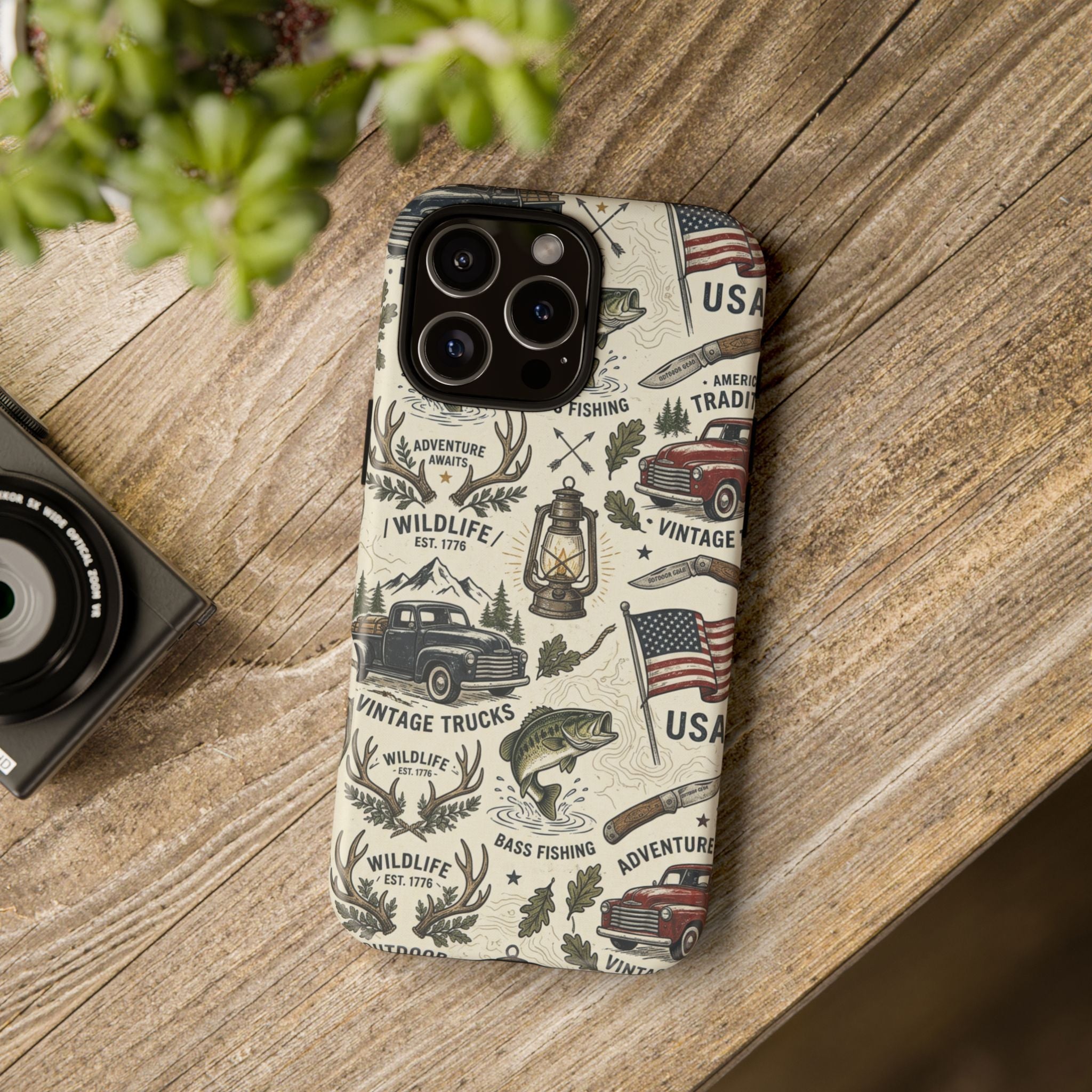 Patriotic Outdoors Phone Case – Bass Fishing & Vintage Americana Case Printify