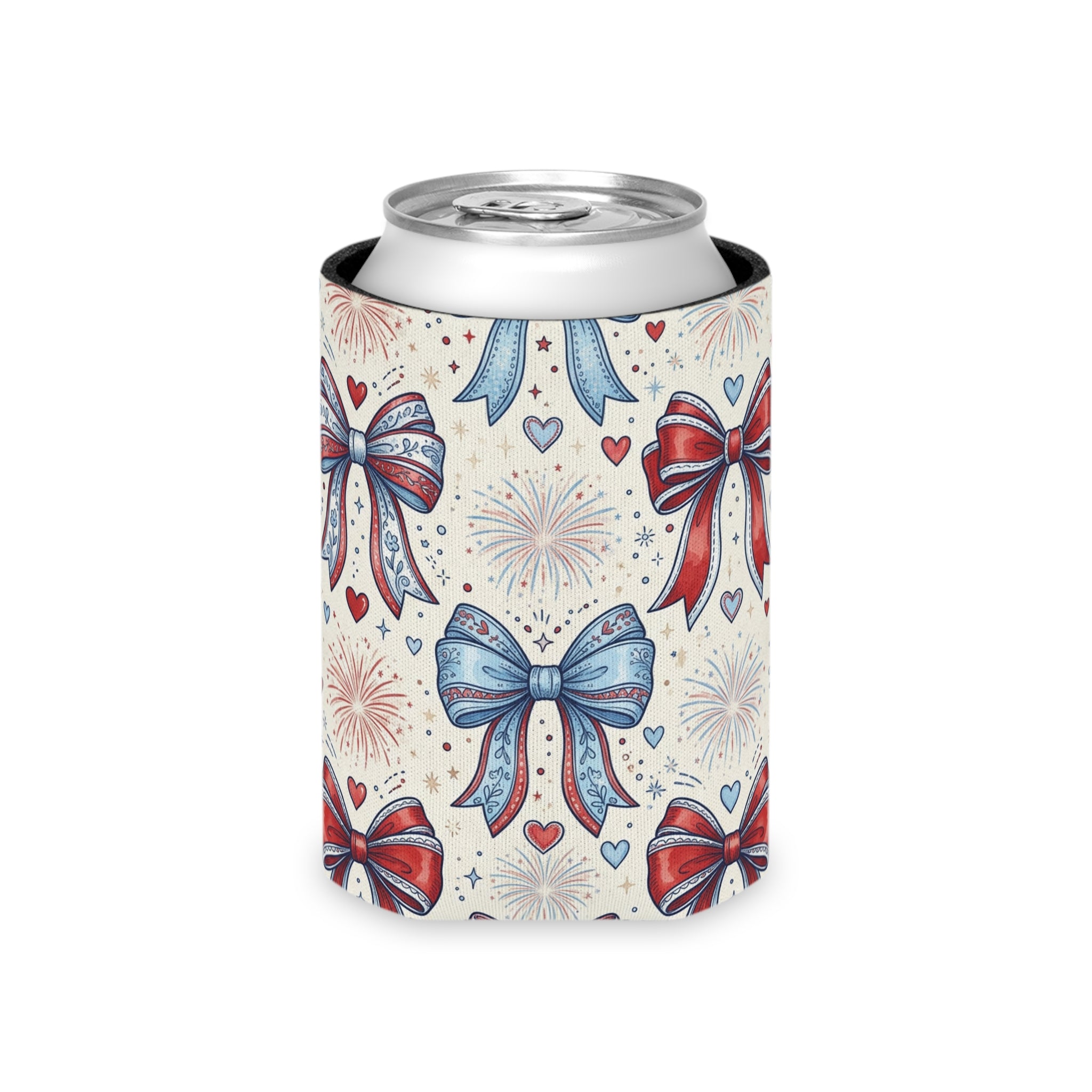 Americana Fireworks & Bows Can Cooler Printify