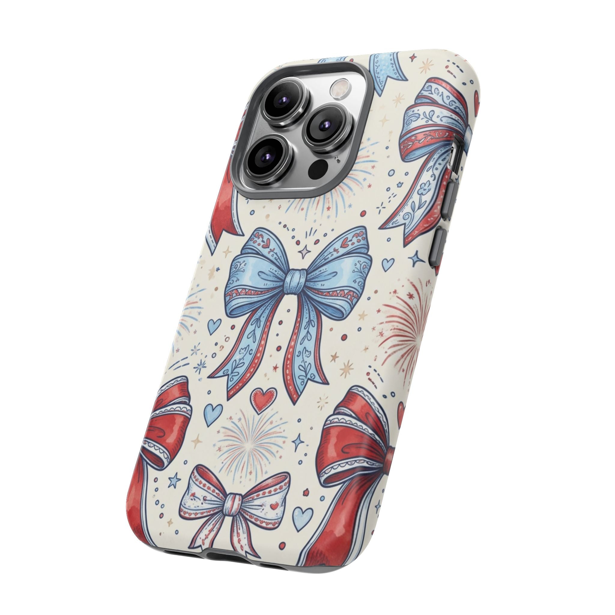 Patriotic Coquette Bows Phone Case – Americana Ribbon & Fireworks Design Printify