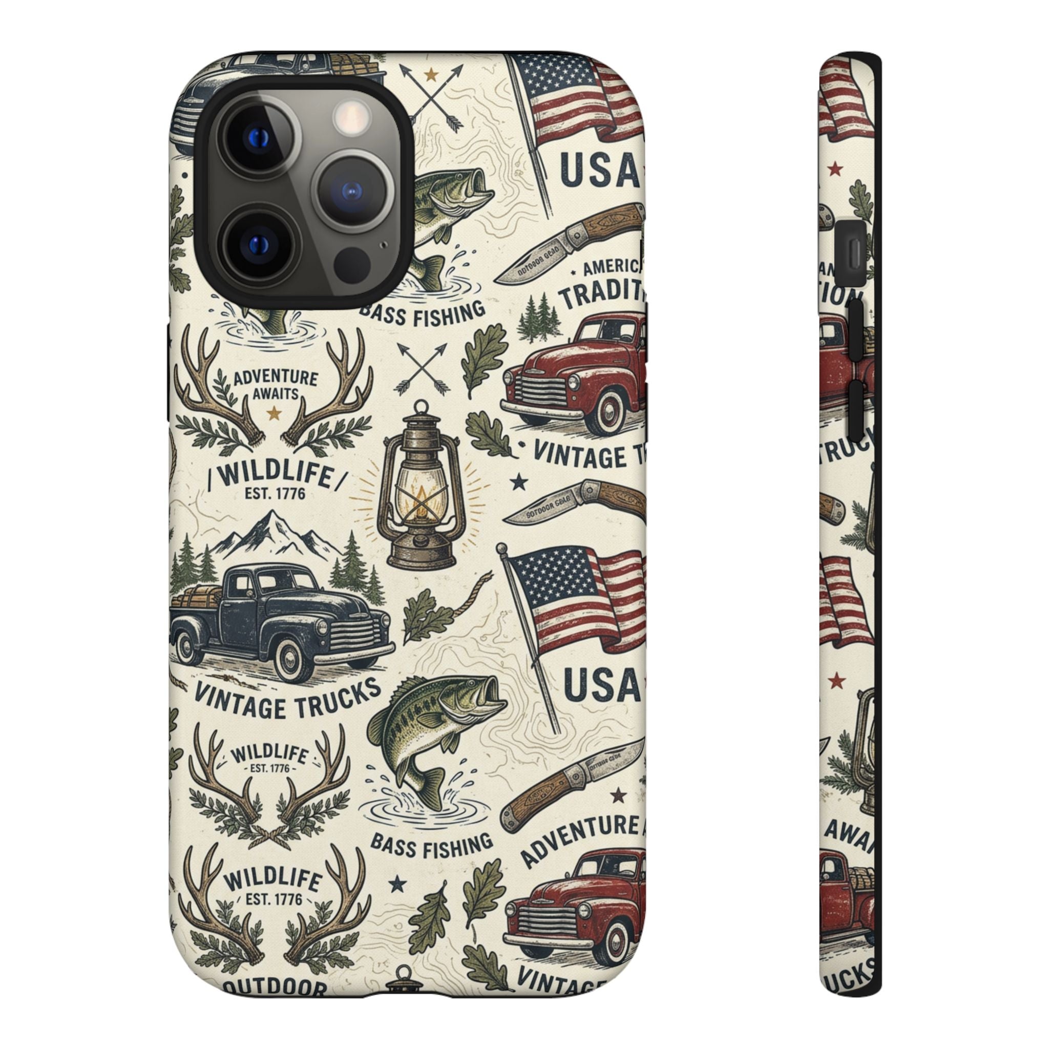 Patriotic Outdoors Phone Case – Bass Fishing & Vintage Americana Case Printify