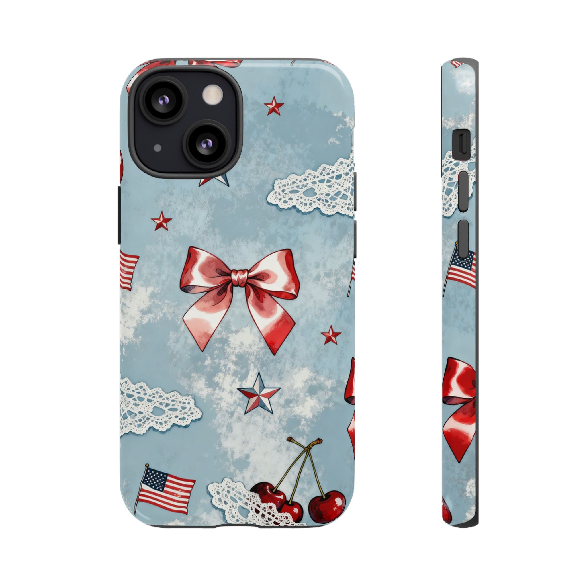 Americana Coquette Cherry Bow Phone Case Printify