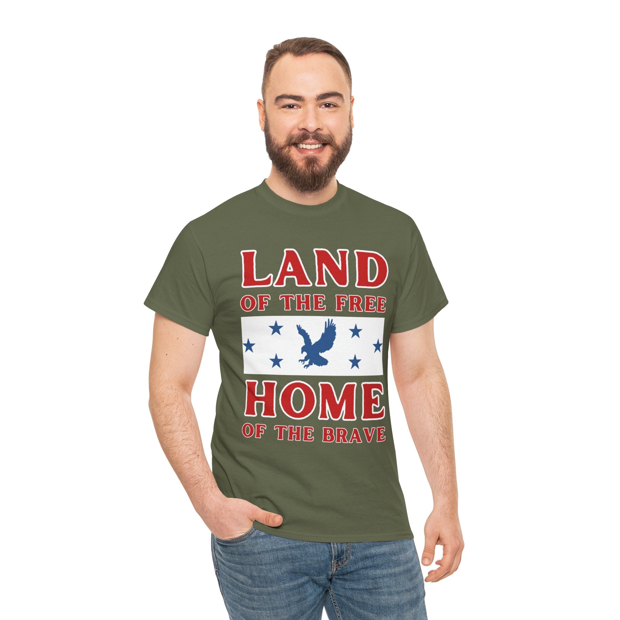 Land of the Free Home of the Brave Eagle Patriotic T-Shirt Printify