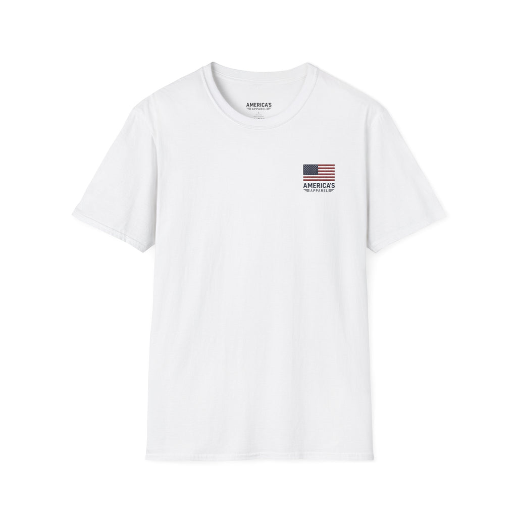 American Flag Pocket T-Shirt — "America's" Small Logo Patriotic Tee Printify