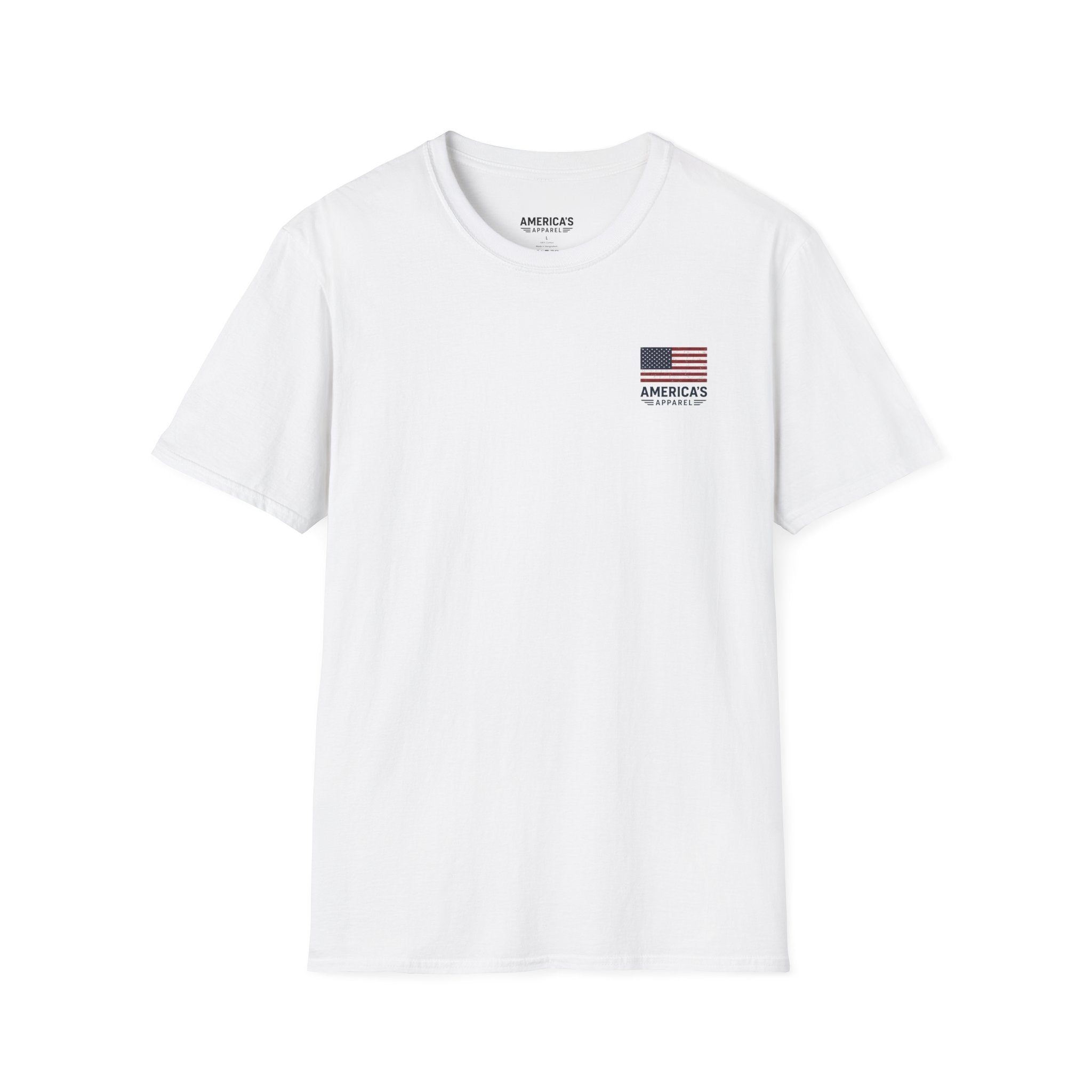 American Flag Pocket T-Shirt — "America's" Small Logo Patriotic Tee Printify