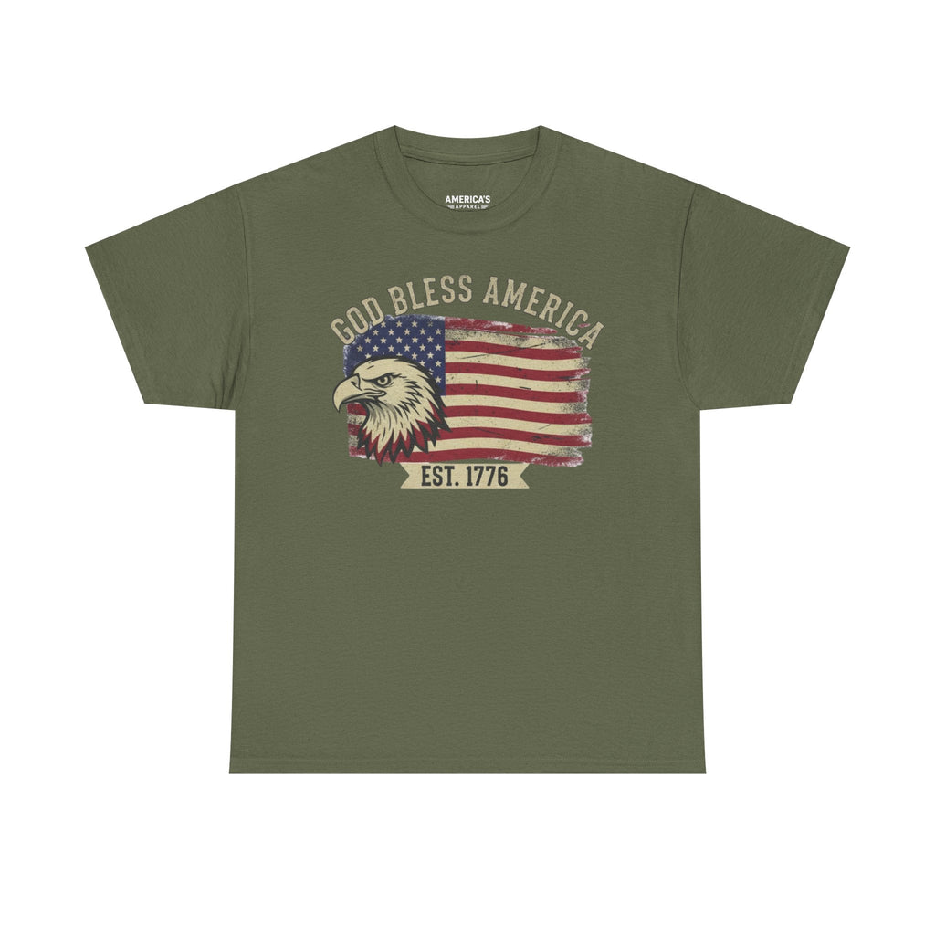 God Bless America 1776 Patriotic T-Shirt – Vintage Eagle Flag USA Tee Printify