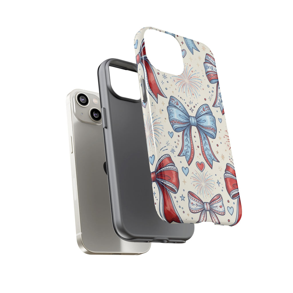 Patriotic Coquette Bows Phone Case – Americana Ribbon & Fireworks Design Printify