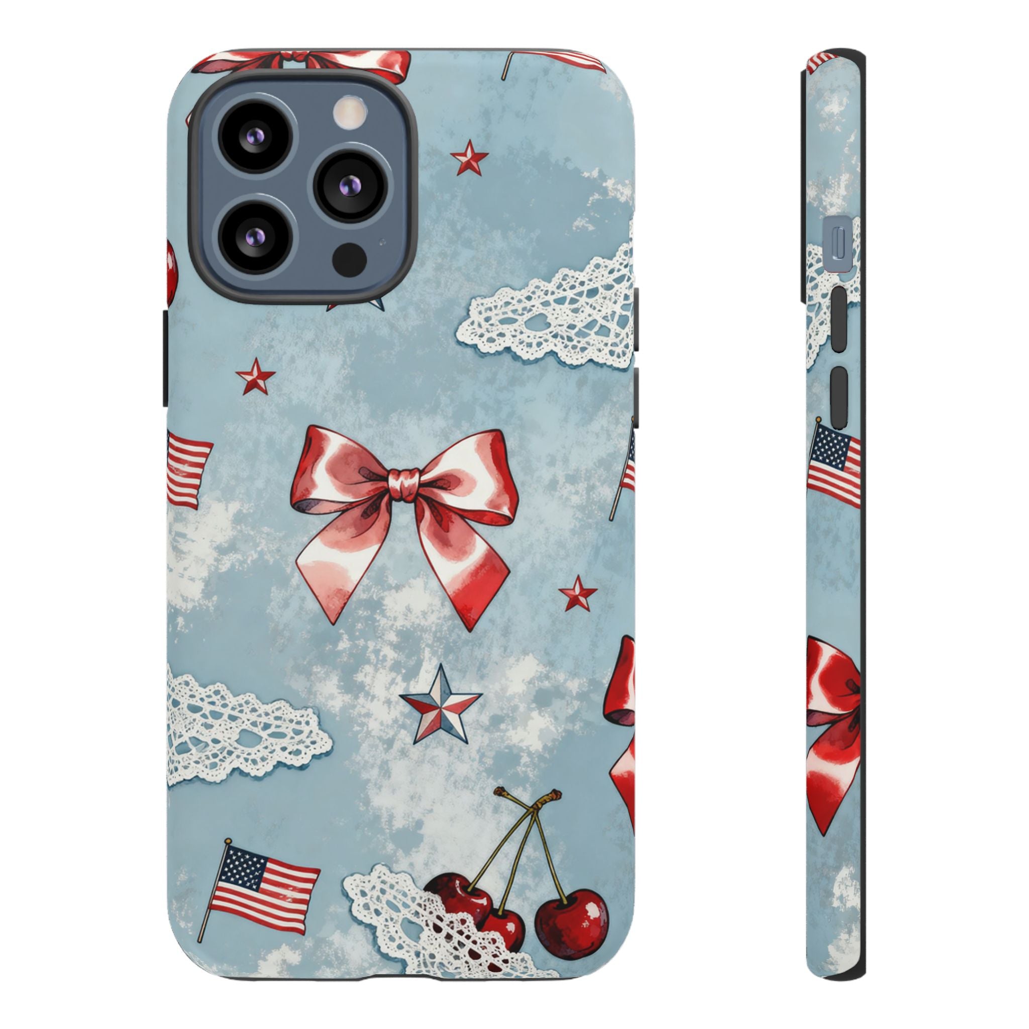 Americana Coquette Cherry Bow Phone Case Printify